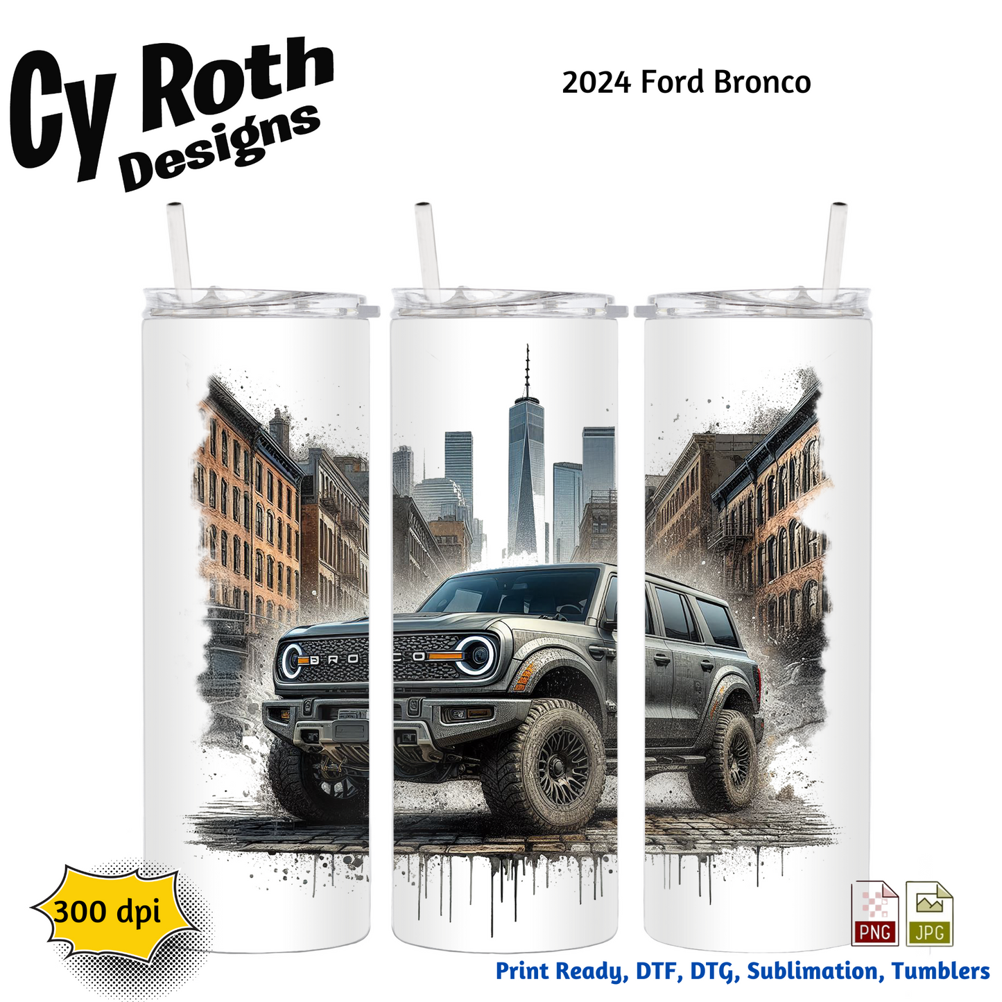 Ford Bronco Sublimation Wall Art 20oz skinny Tumbler PNG JPG file, shirt PNG, Junk Journal image