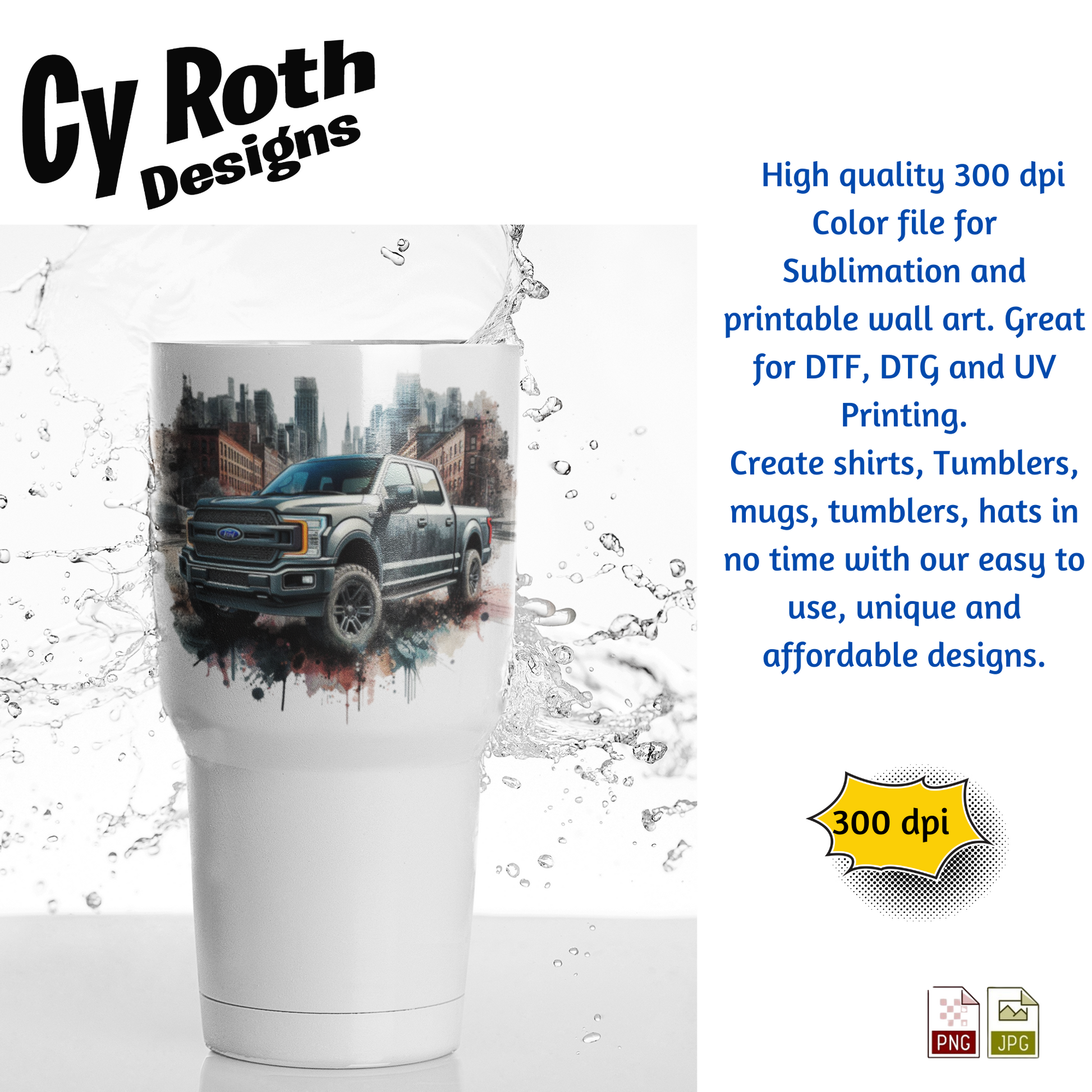 Large tumbler with image of a 2024 Ford F-150
