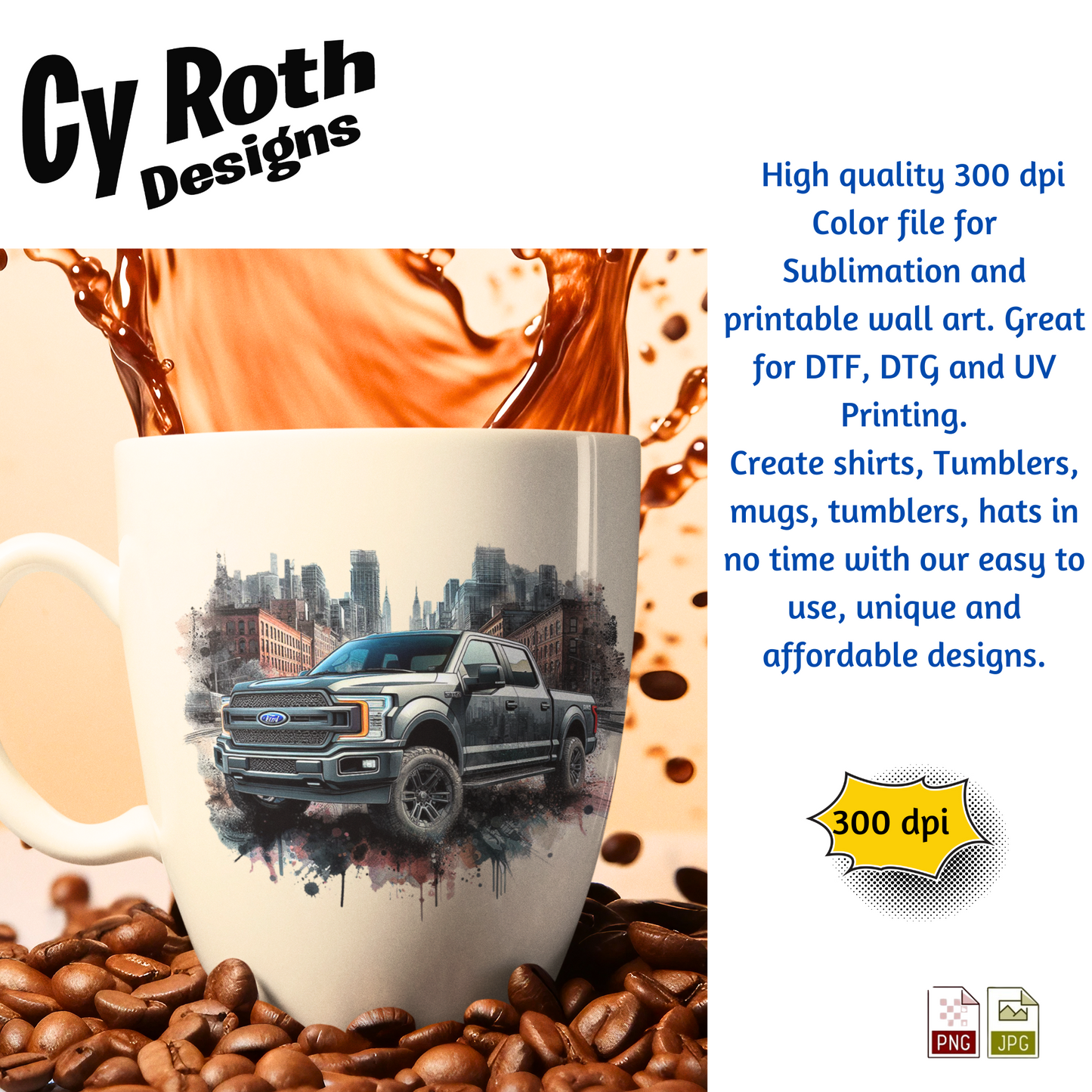 Coffee mug with image of a 2024 Ford F-150