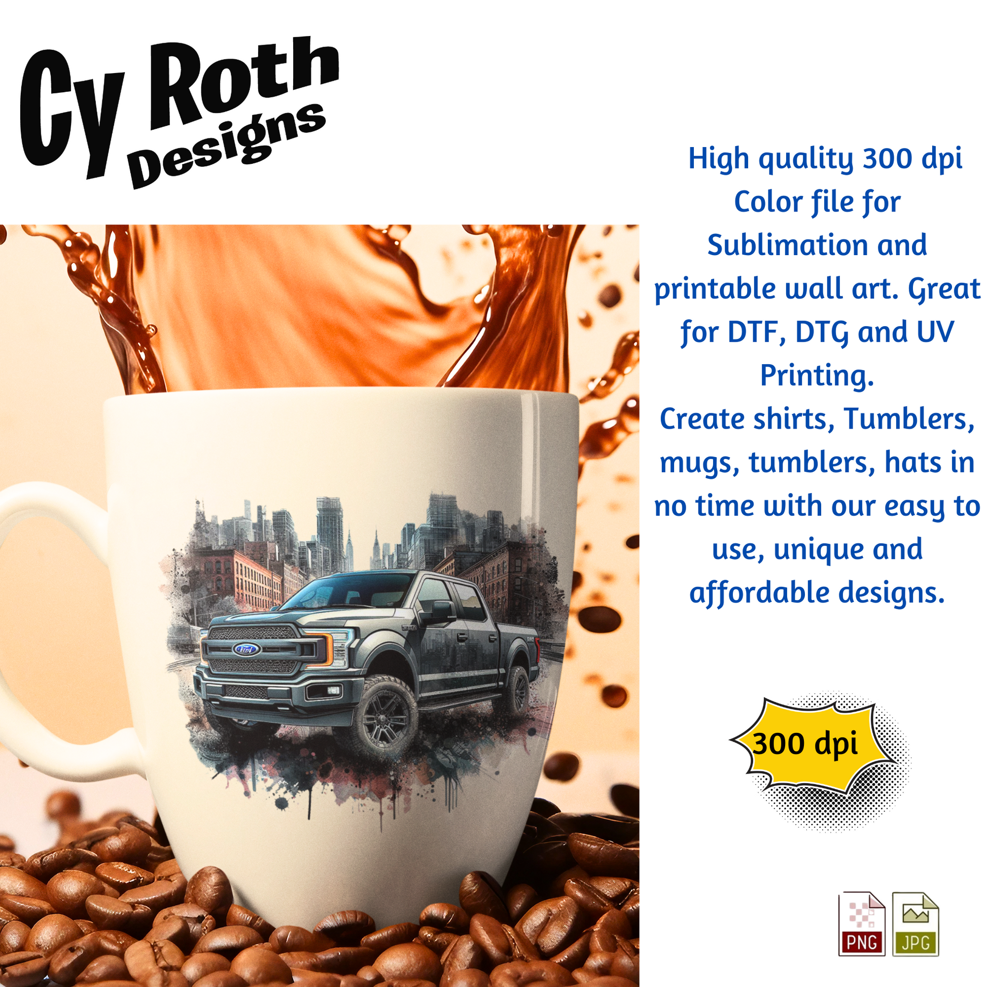 Coffee mug with image of a 2024 Ford F-150