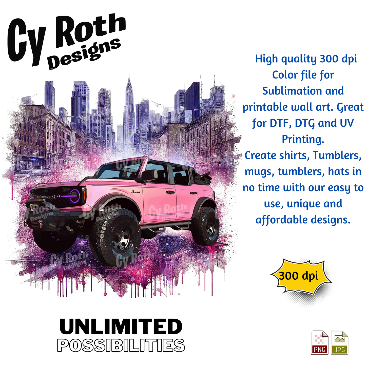 2024 Bronco Sublimation Wall Art 20oz skinny Tumbler PNG JPG file, shirt PNG, Junk Journal image