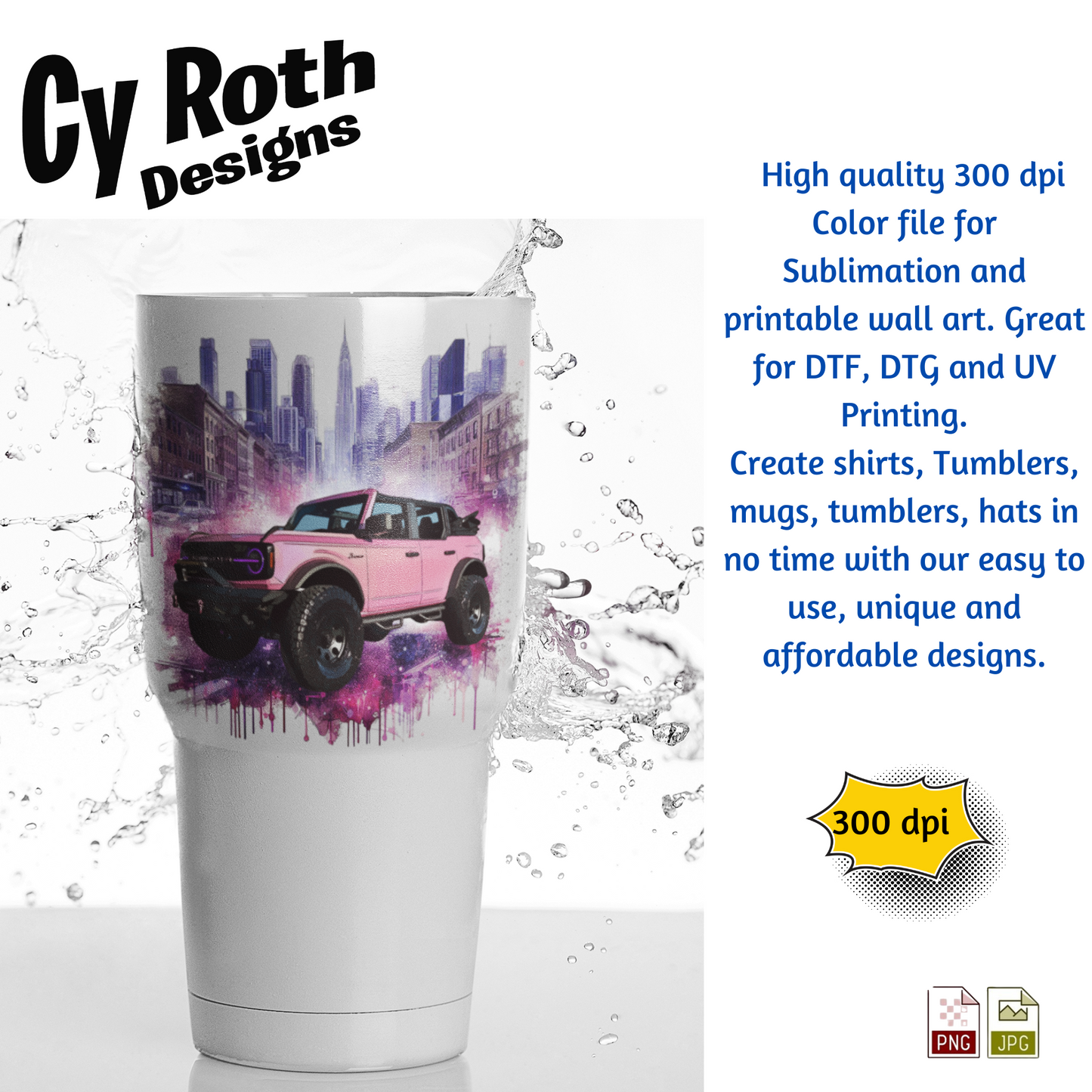 2024 Bronco Sublimation Wall Art 20oz skinny Tumbler PNG JPG file, shirt PNG, Junk Journal image