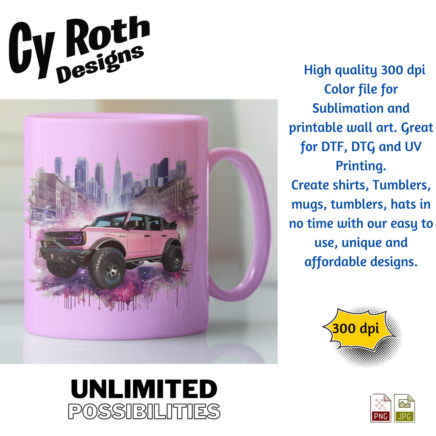 2024 Bronco Sublimation Wall Art 20oz skinny Tumbler PNG JPG file, shirt PNG, Junk Journal image