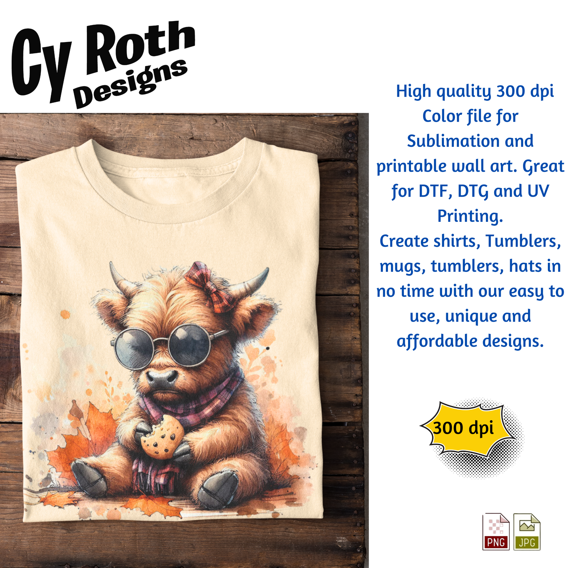 T-shirt with image of a Baby Highland Cow eating a cookie