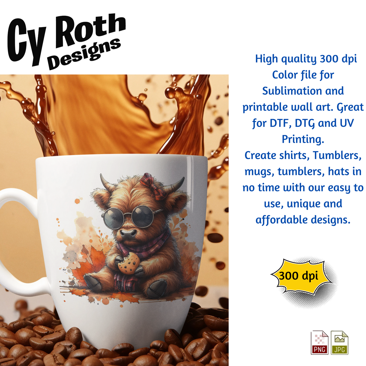 Coffee mug featuring Baby Highland Cow eating a cookie sublimation design