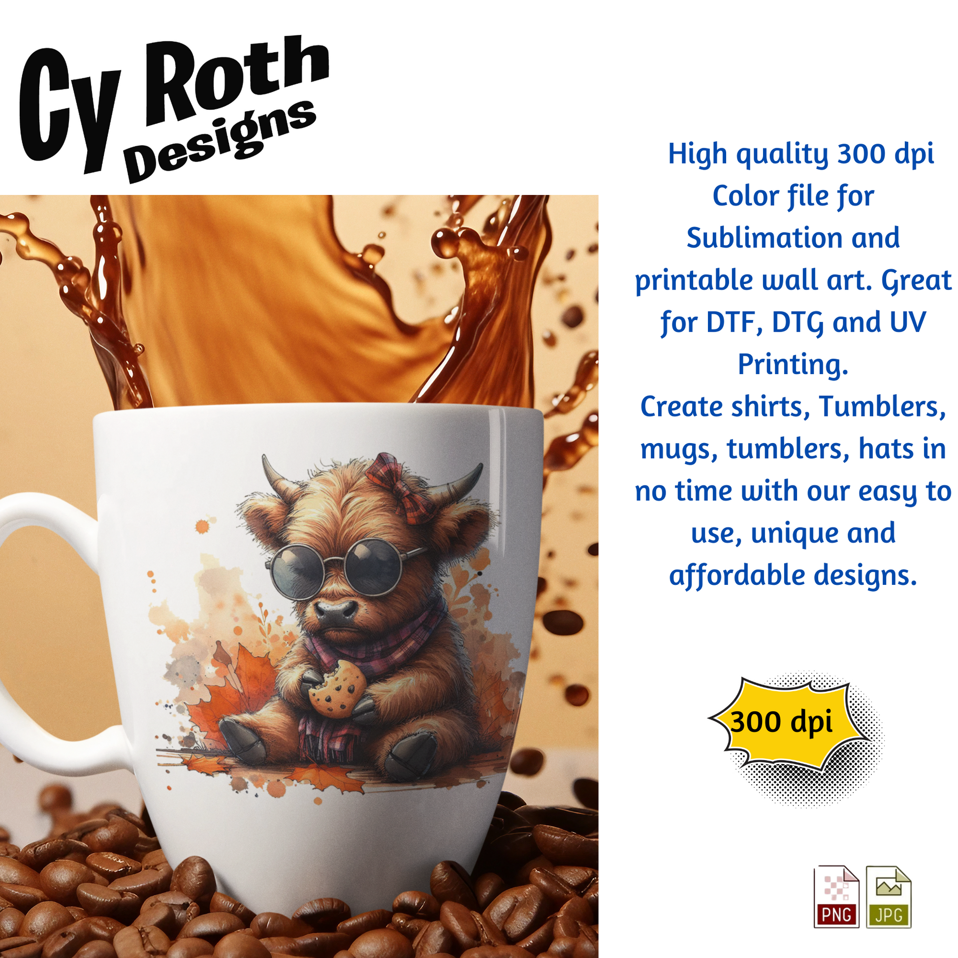 Coffee mug featuring Baby Highland Cow eating a cookie sublimation design