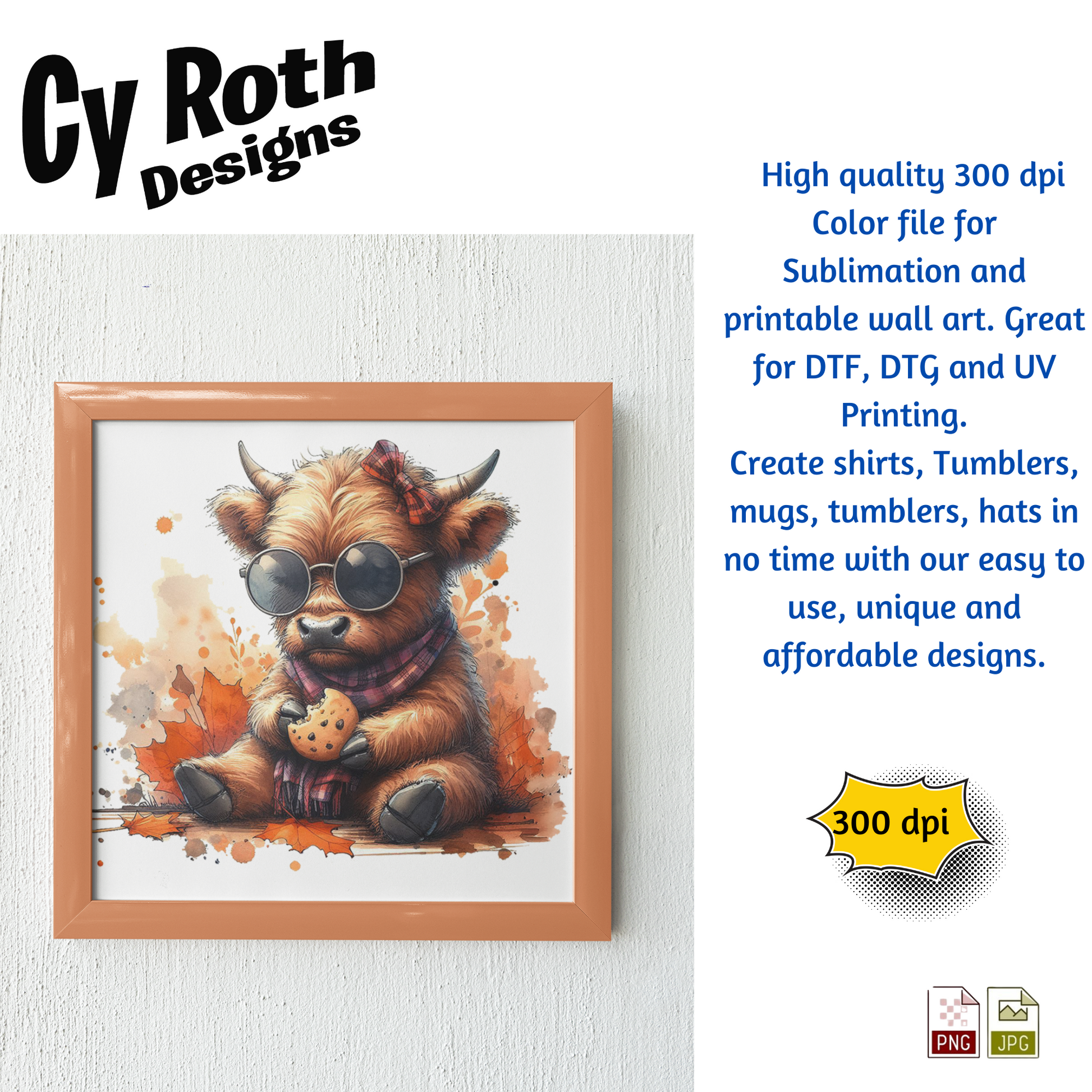 Framed artwork of a Baby Highland Cow eating a cookie