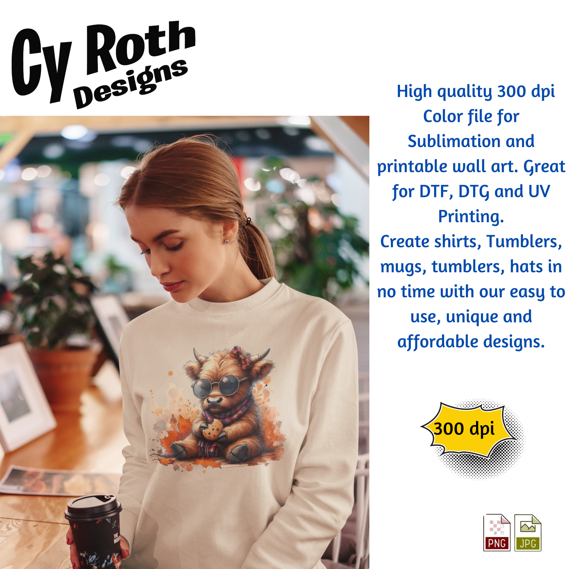 Woman wearing a sweatshirt showing a Baby Highland Cow eating a cookie