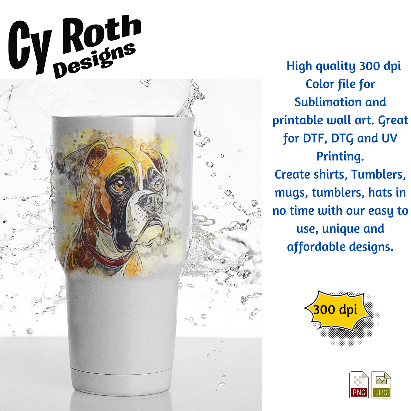 Dog Boxer Sublimation PNG JPG file, Wall Art 20oz skinny Tumbler, shirt PNG, Junk Journal image