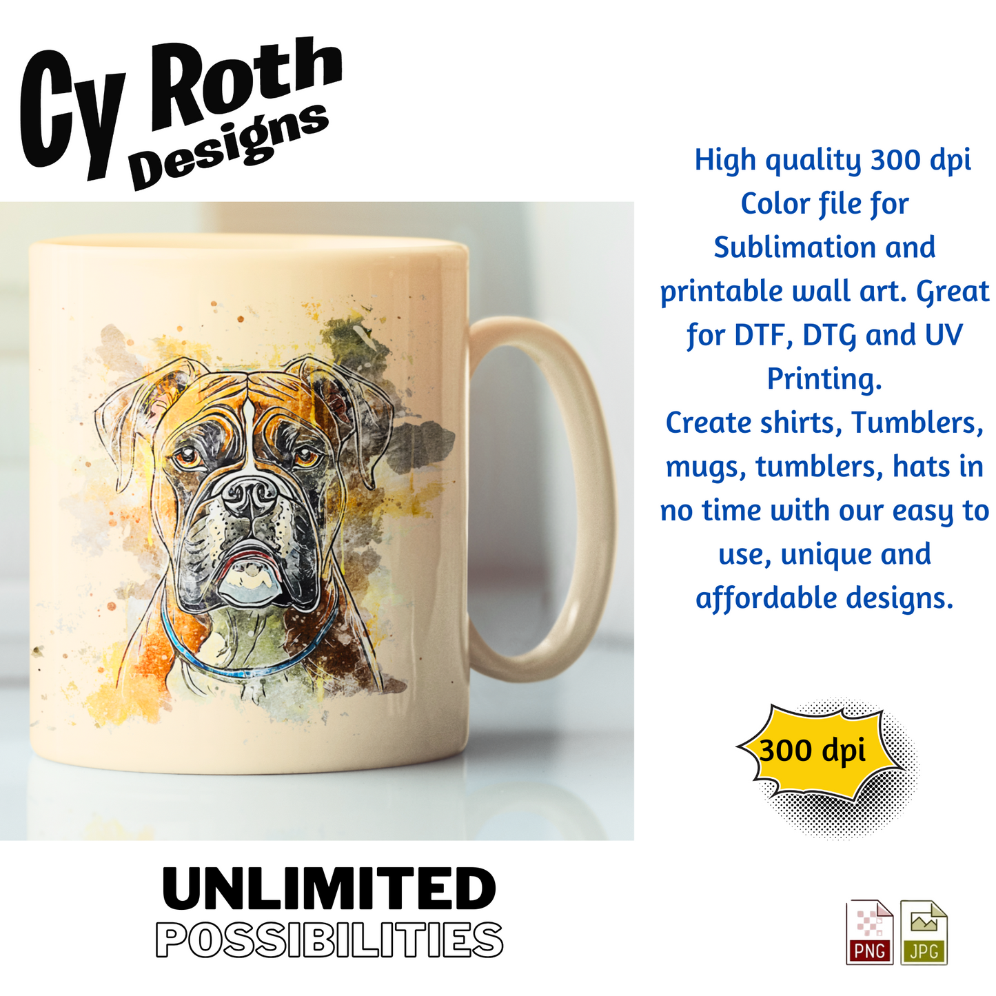 Dog Boxer Sublimation PNG JPG file, Wall Art 20oz skinny Tumbler, shirt PNG, Junk Journal image