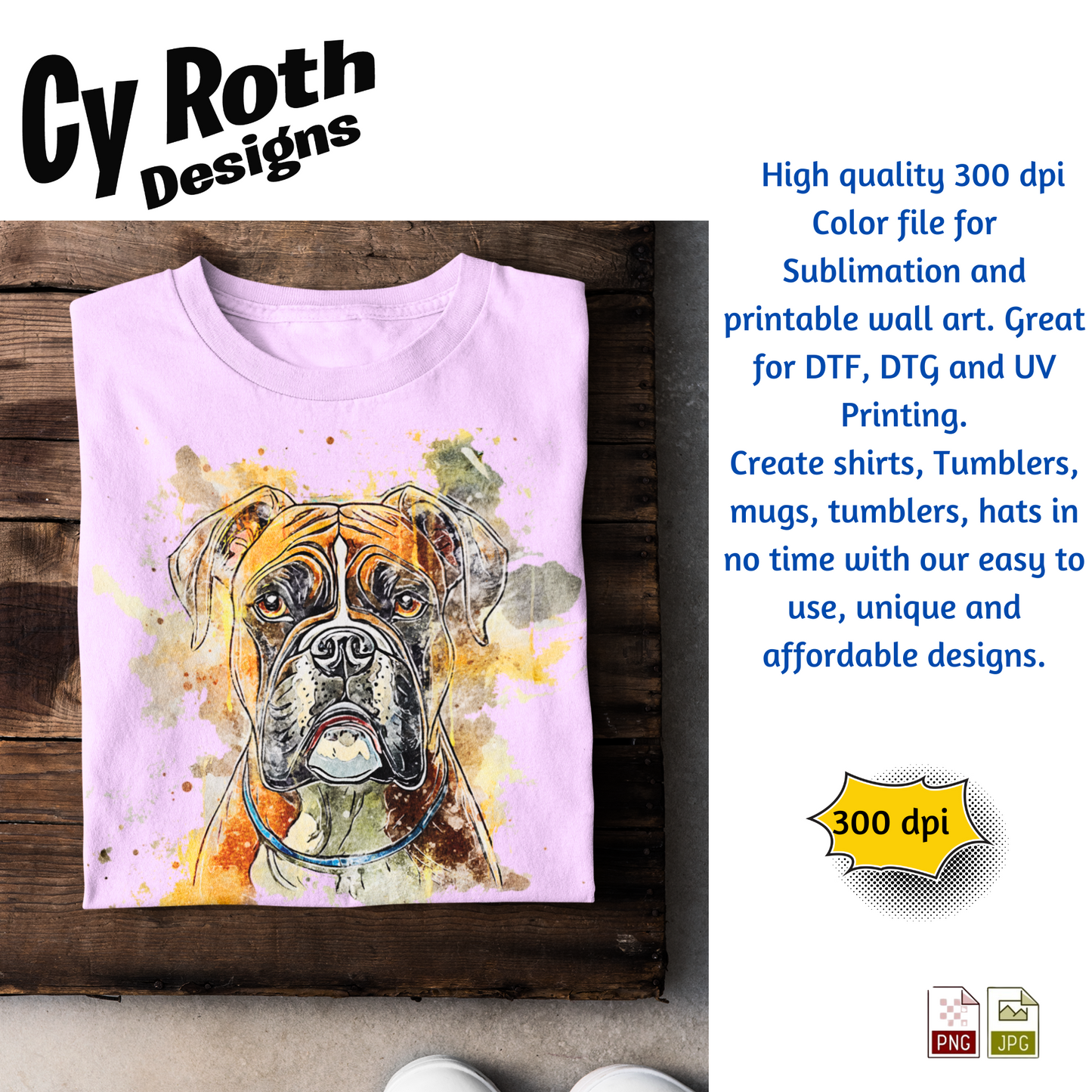 Dog Boxer Sublimation PNG JPG file, Wall Art 20oz skinny Tumbler, shirt PNG, Junk Journal image