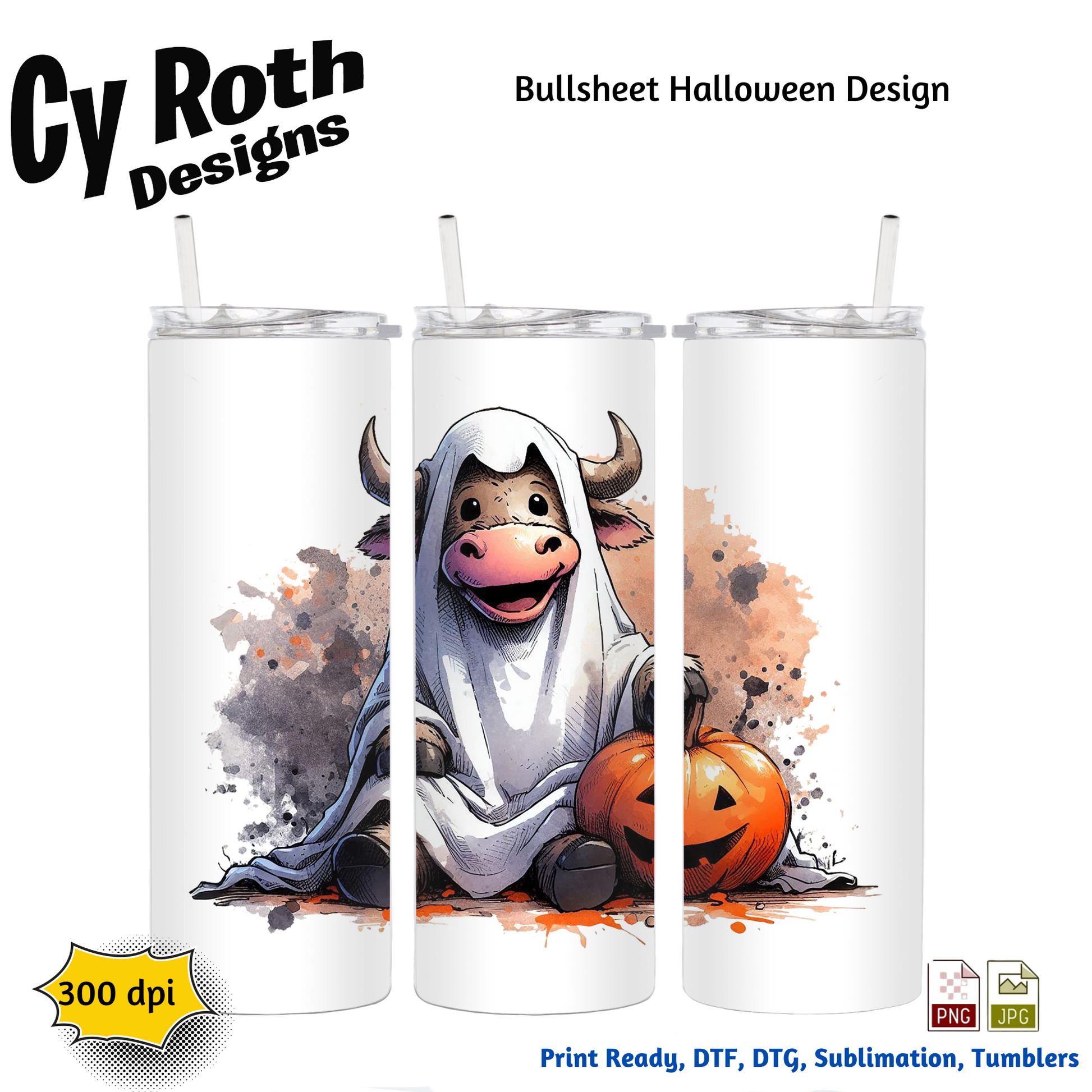 20 oz tumbler with Bullsheet Halloween sublimation design by CyRoth Designs
