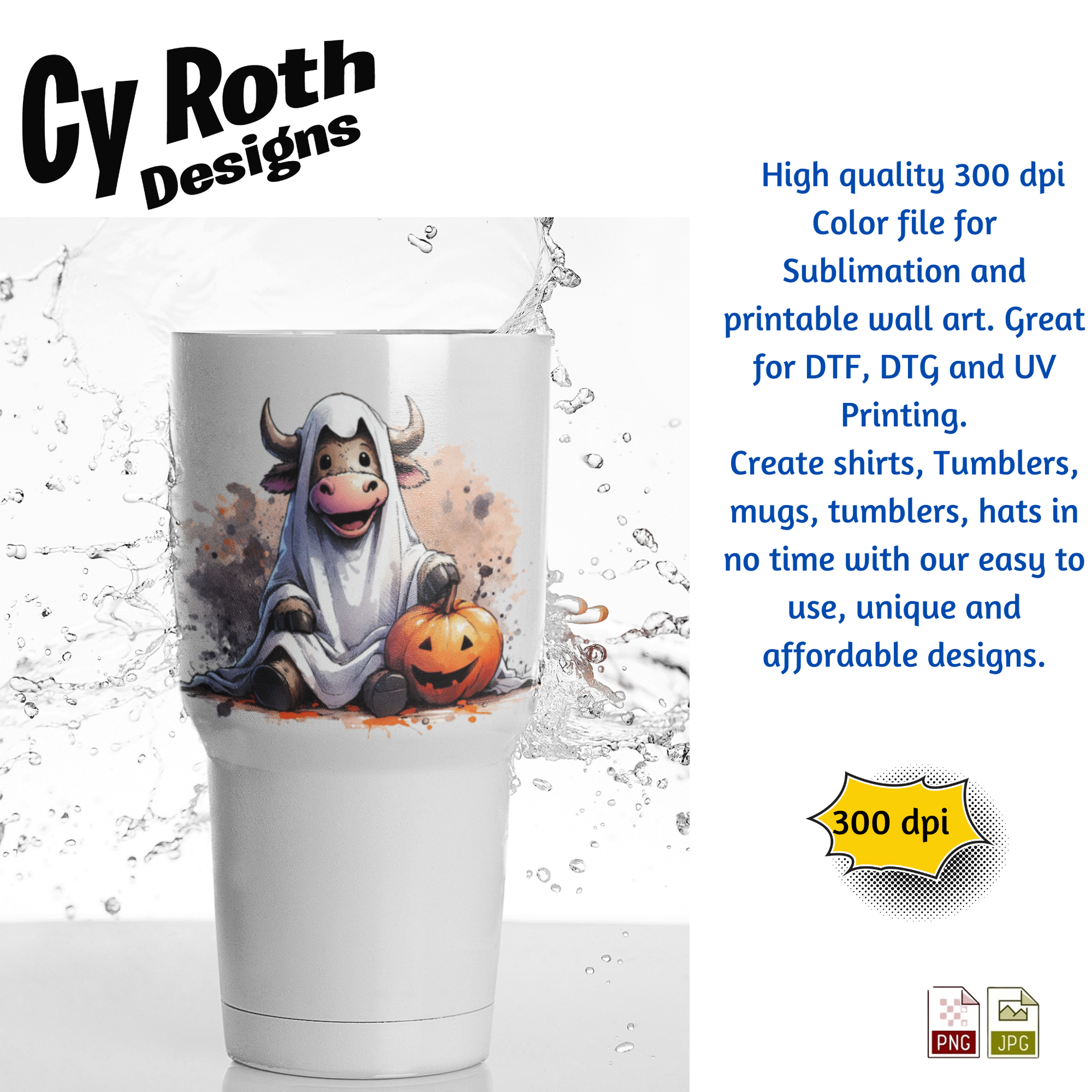 Tumbler with CyRoth Designs' Bullsheet Halloween sublimation design