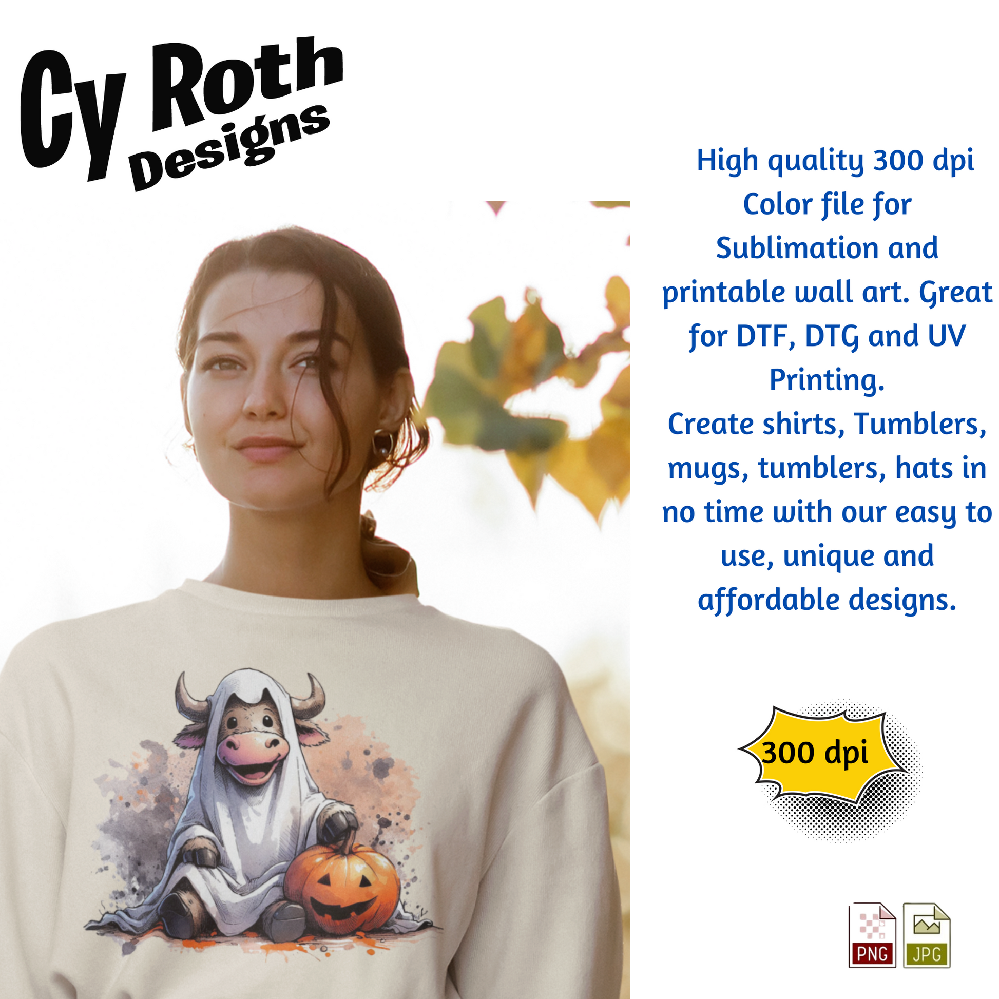 Woman wearing sweatshirt featuring Halloween image
