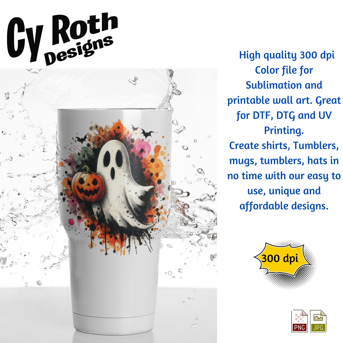 Tumbler featuring Halloween ghost with jackolantern sublimation design