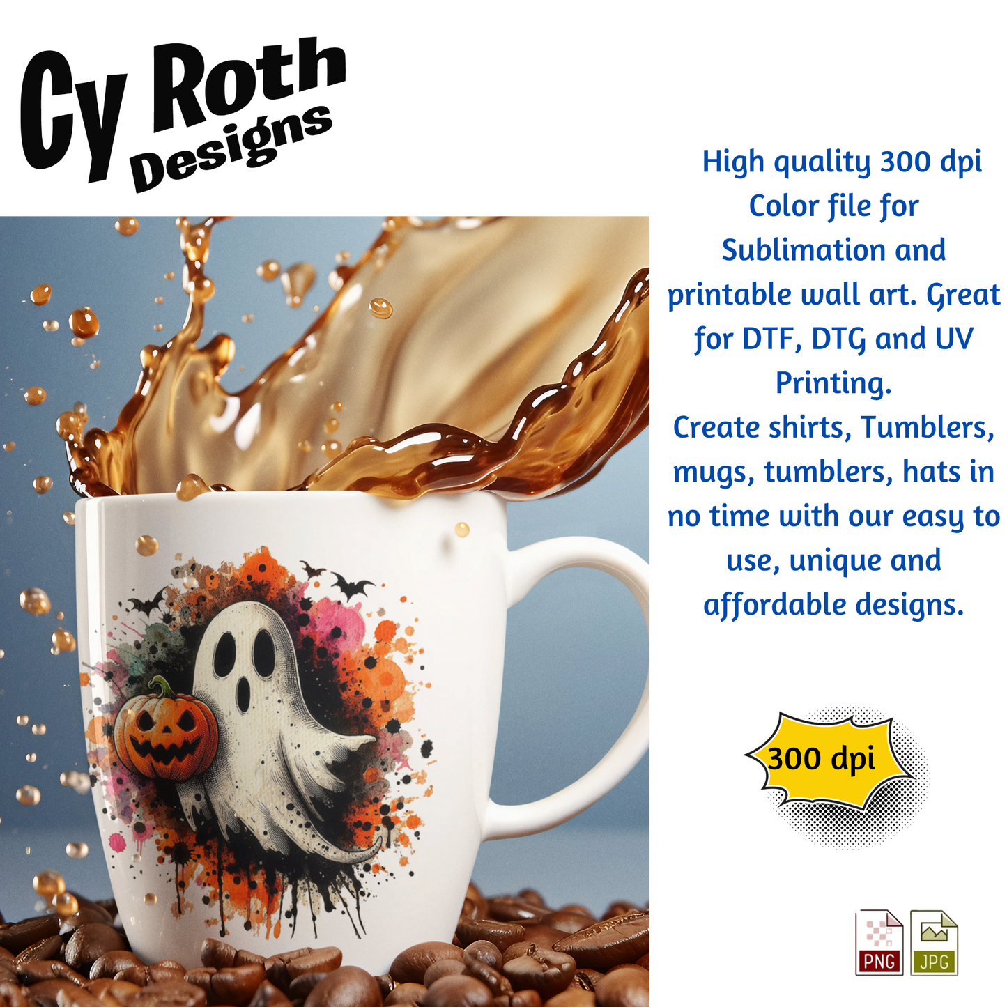 Halloween ghost with jackolantern sublimation design on a coffee mug