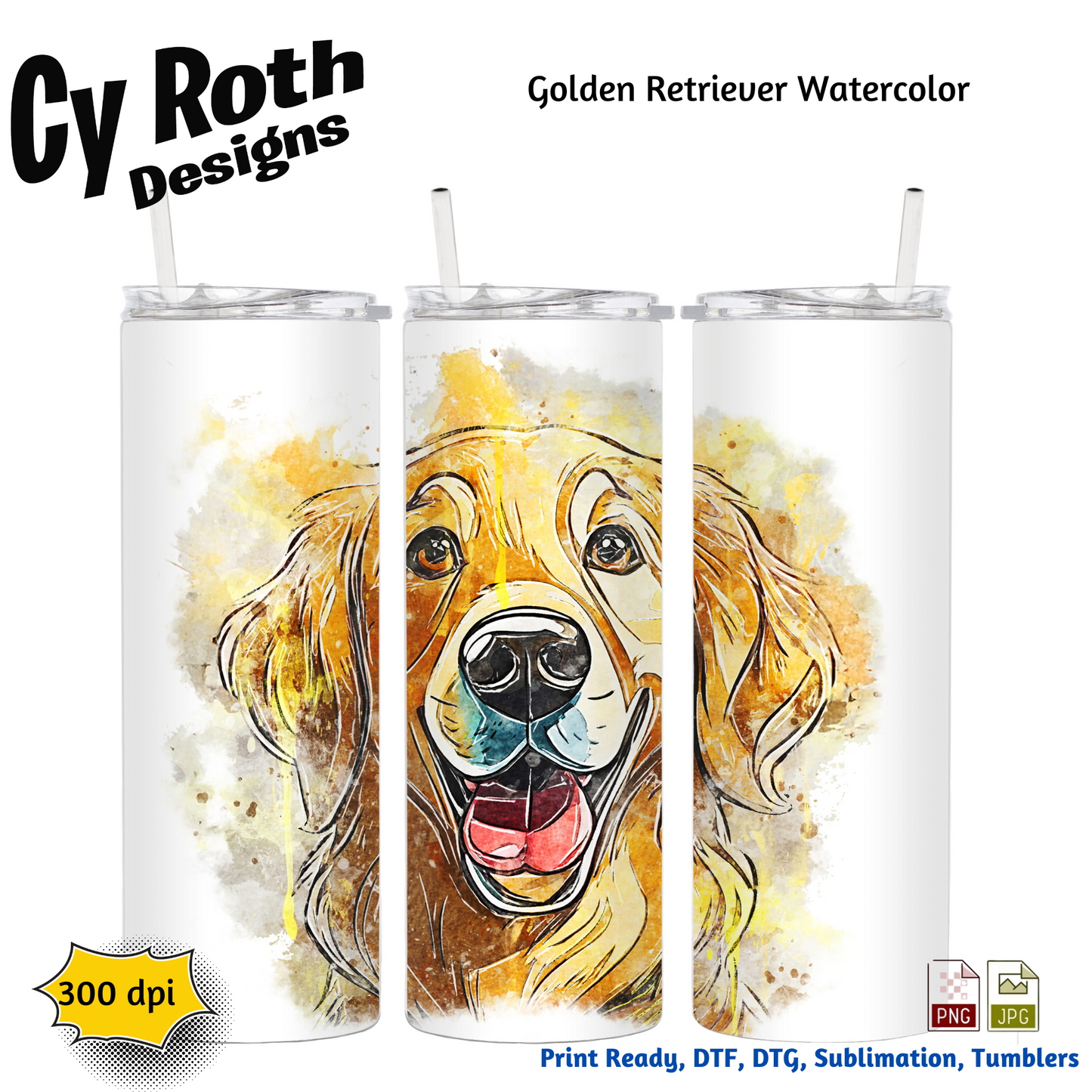 Golden Retriever Sublimation PNG JPG file, Wall Art 20oz skinny Tumbler, shirt PNG, Junk Journal image