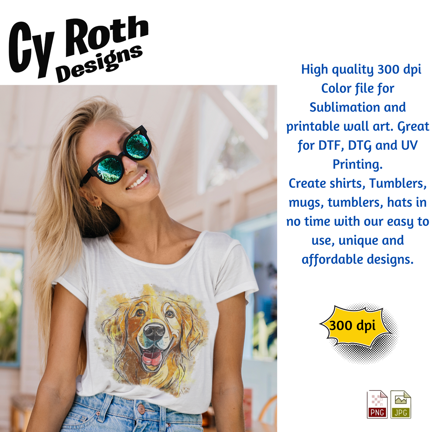 Golden Retriever Sublimation PNG JPG file, Wall Art 20oz skinny Tumbler, shirt PNG, Junk Journal image
