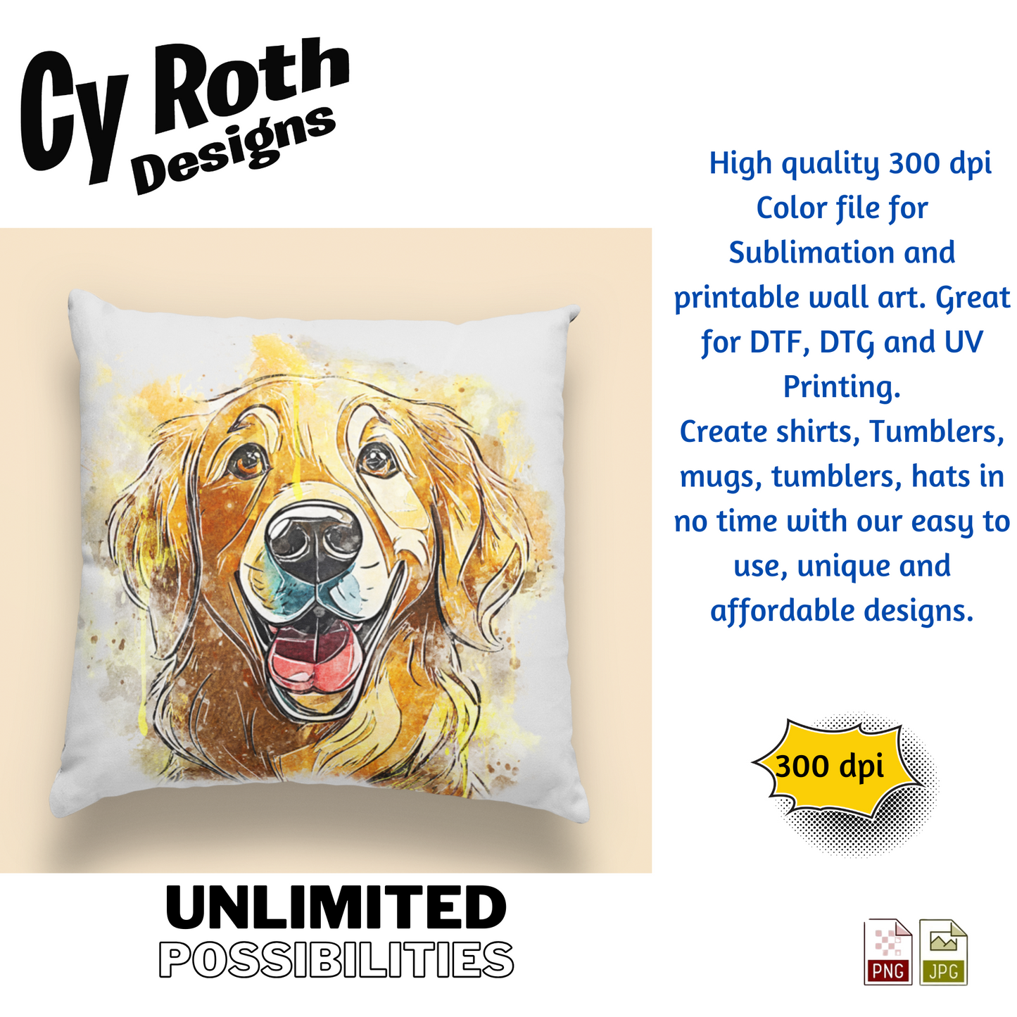 Golden Retriever Sublimation PNG JPG file, Wall Art 20oz skinny Tumbler, shirt PNG, Junk Journal image