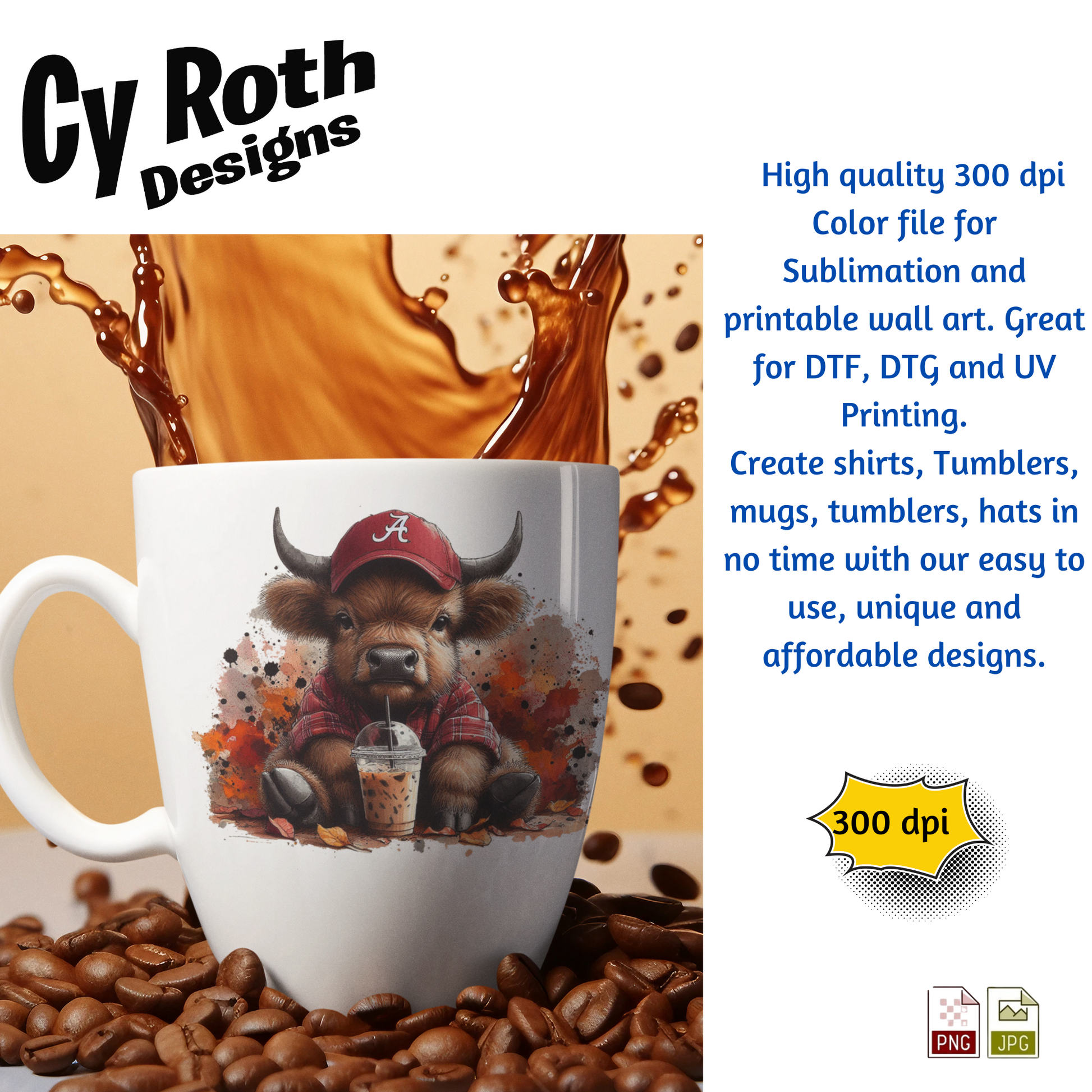 Coffee much featuring image of Baby Highland Cow wearing Alabama hat