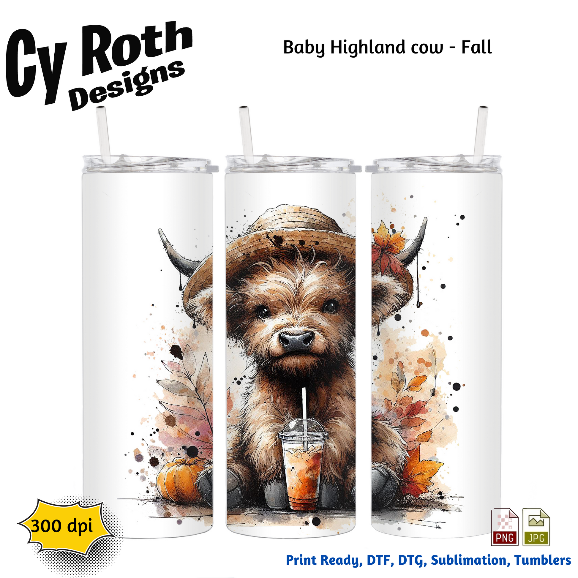20 oz tumbler with image of Highland Cow with Fall Decor. This is a png file for tumblers, shirts, wall art. Downloadable file.