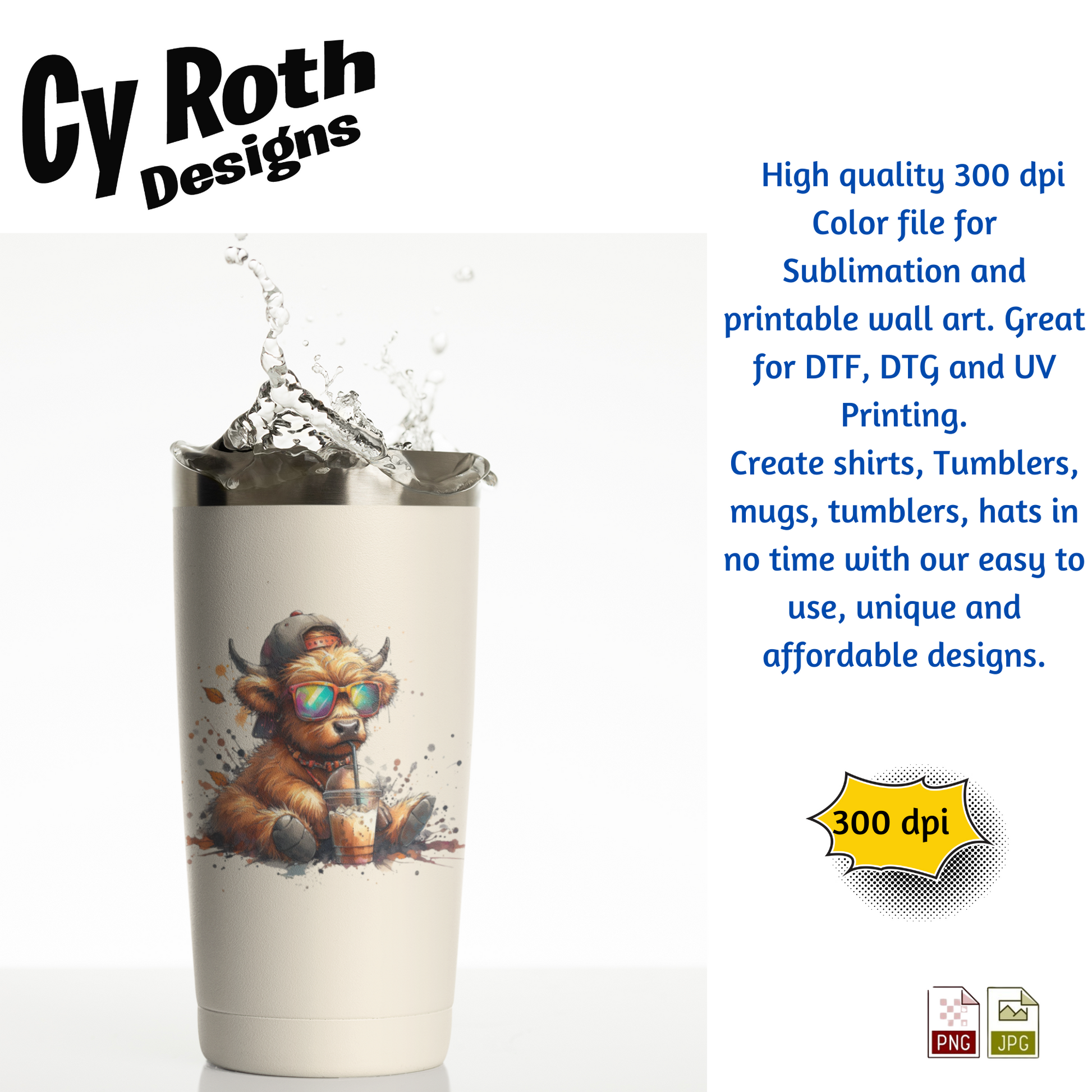 Tumbler with design of a Baby Highland Cow with Fall decor. This is a sublimation file to make tumblers, t-Shirts, Printable Wall Art, Sweatshirts. Downloadable file.