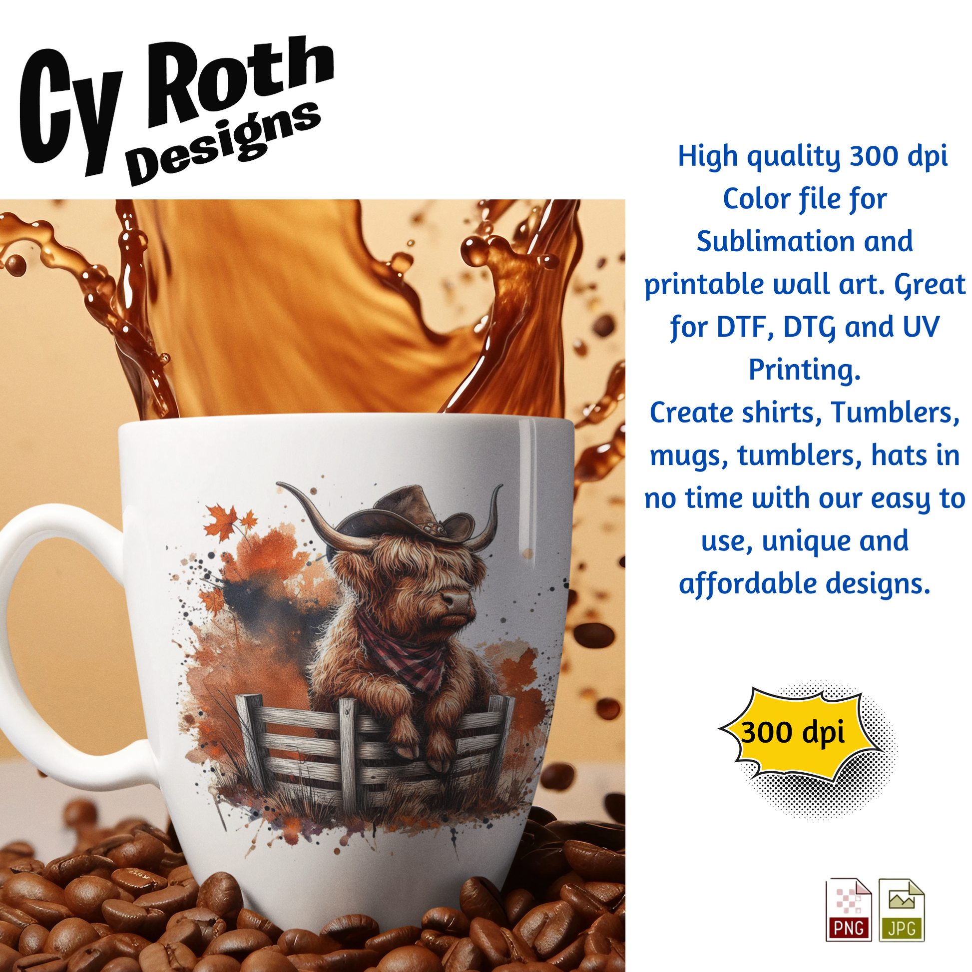Coffee mug with image of a Highland Cow with Fall Decor