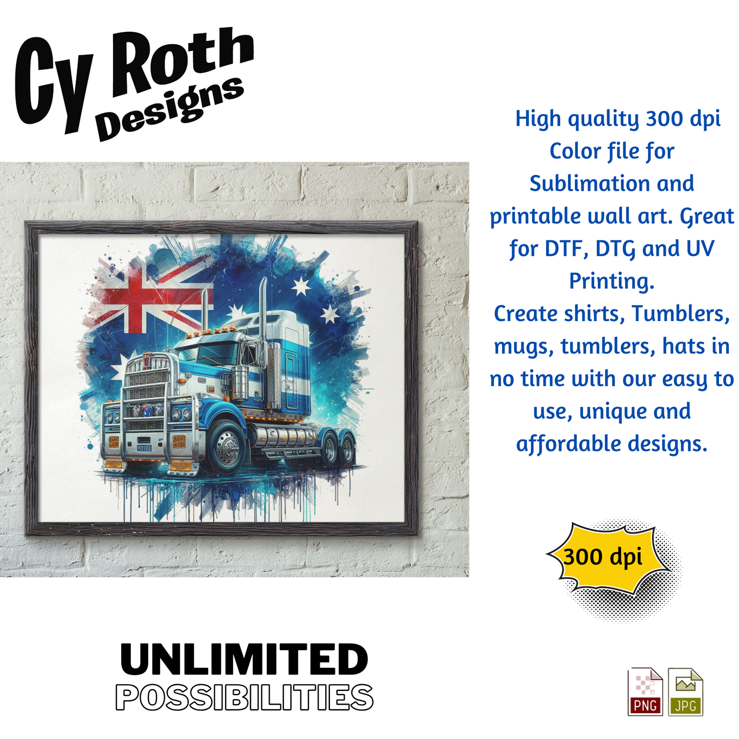 Kenworth Sublimation Wall Art 20oz skinny Tumbler PNG JPG file, shirt PNG, Junk Journal image