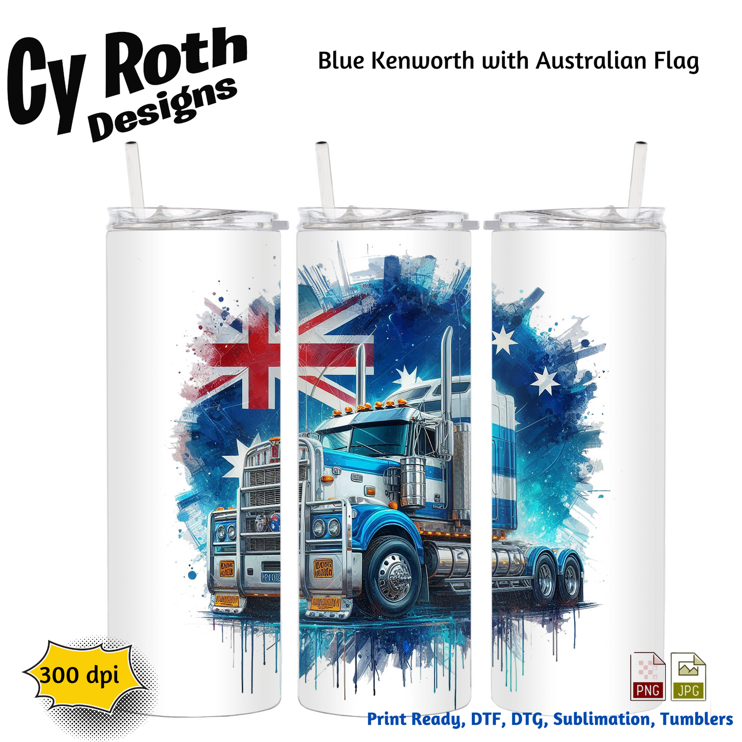 Kenworth Sublimation Wall Art 20oz skinny Tumbler PNG JPG file, shirt PNG, Junk Journal image