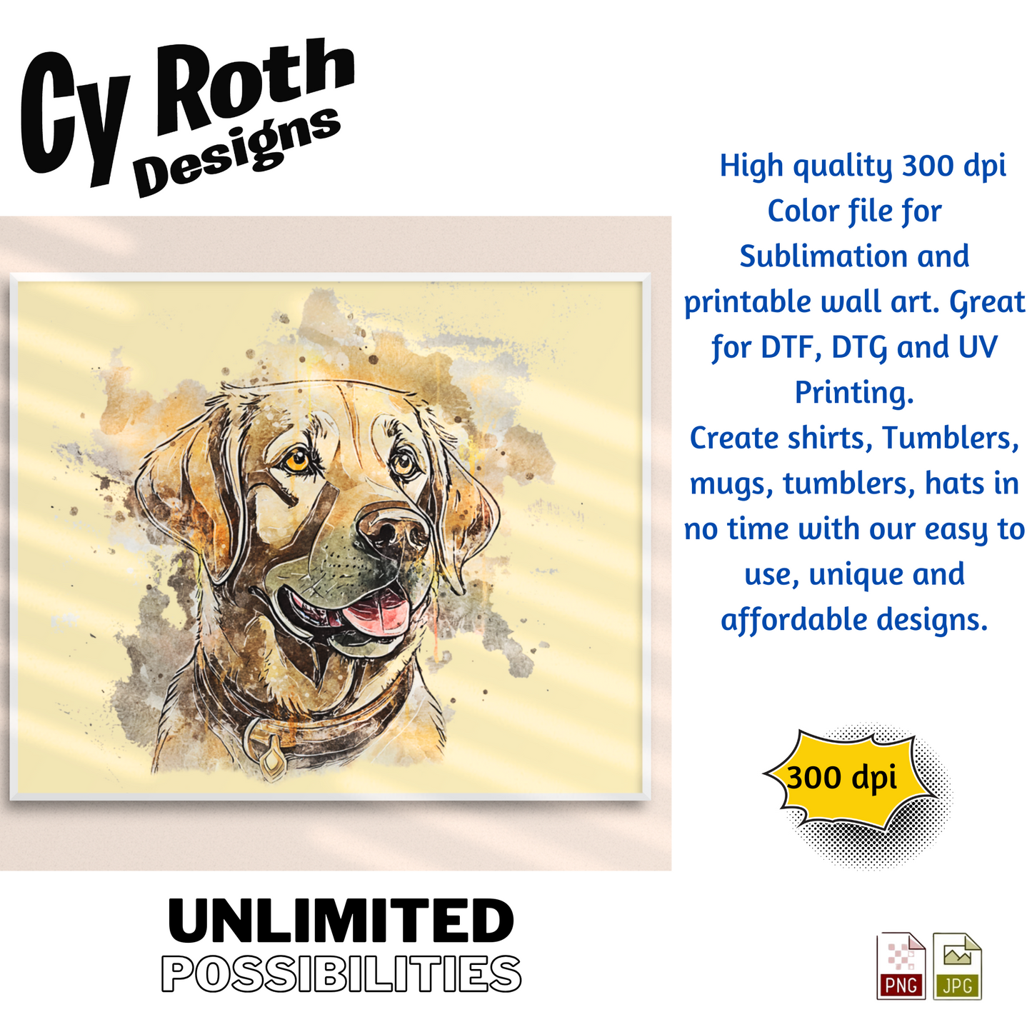Labrador Sublimation PNG JPG file, Wall Art 20oz skinny Tumbler, shirt PNG, Junk Journal image