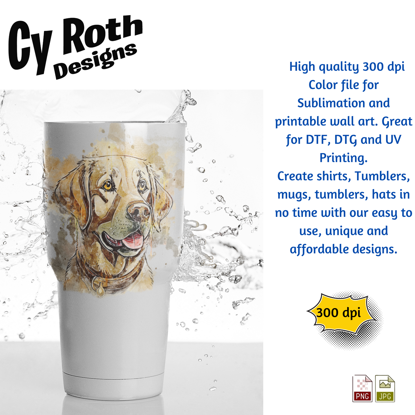 Labrador Sublimation PNG JPG file, Wall Art 20oz skinny Tumbler, shirt PNG, Junk Journal image
