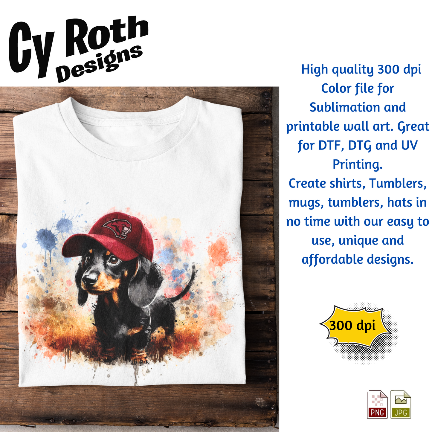T-shirt with Dachshund wearing Munford hat sublimation design