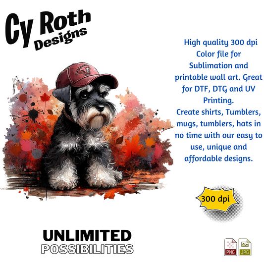 Miniature Schnauzer wearing Munford hat sublimation design for tumblers, T-Shirts, Wall Art (PNG, SVG Digital Download).