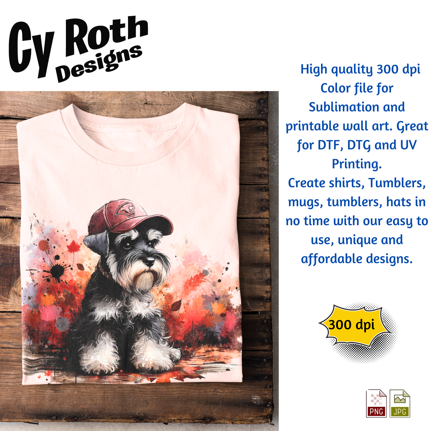 T-shirt with Miniature Schnauzer wearing Munford hat