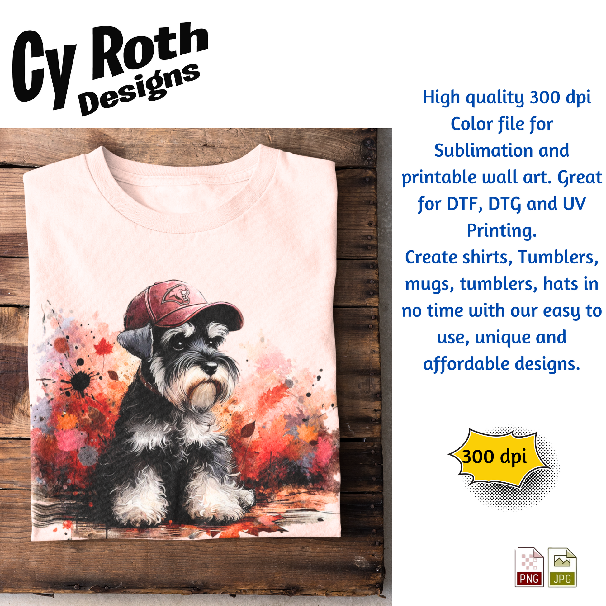 T-shirt with Miniature Schnauzer wearing Munford hat