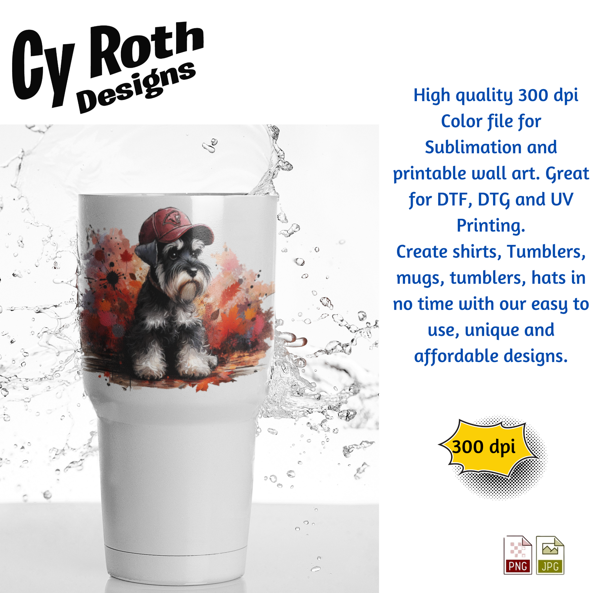 Tumbler with image of Miniature Schnauzer wearing Munford hat