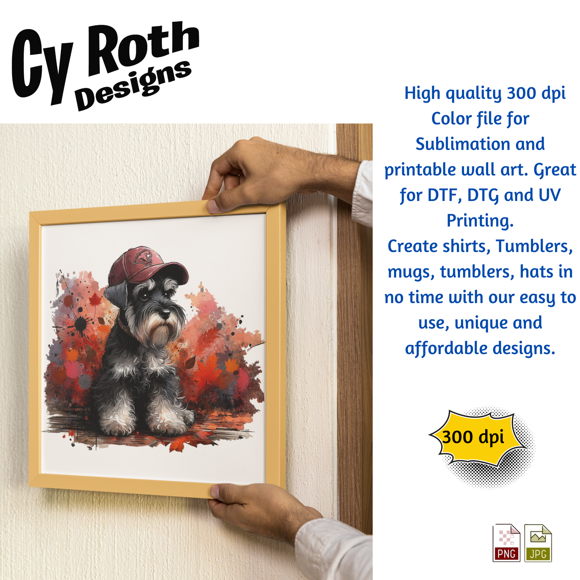 Framed artwork of a Miniature Schnauzer wearing Munford hat