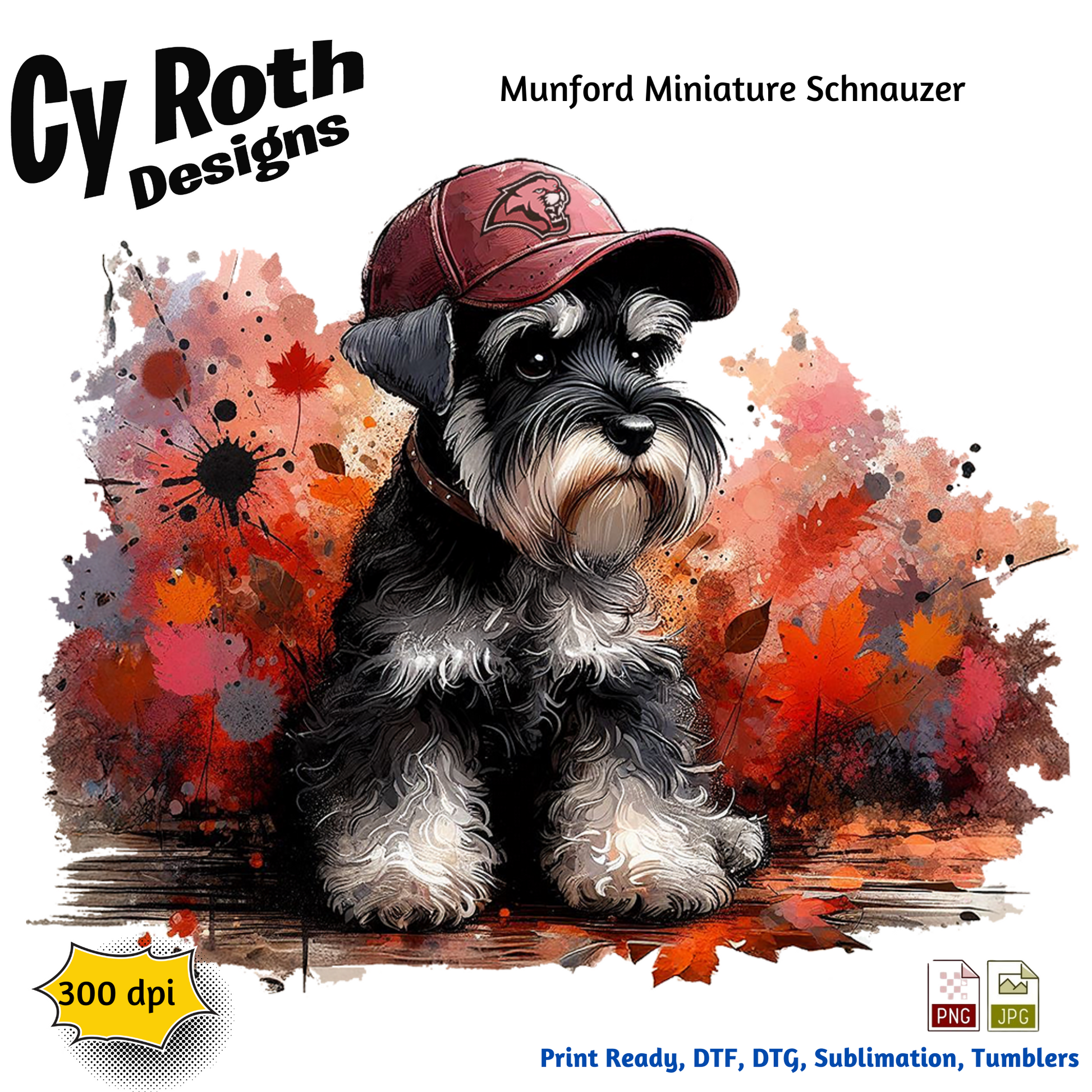 Miniature Schnauzer wearing Munford hat sublimation design for tumblers, T-Shirts, Wall Art (PNG, SVG Digital Download).