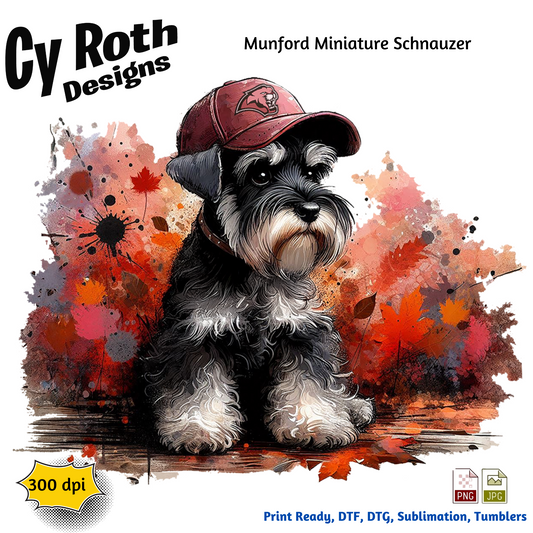 Miniature Schnauzer wearing Munford hat sublimation design for tumblers, T-Shirts, Wall Art (PNG, SVG Digital Download).