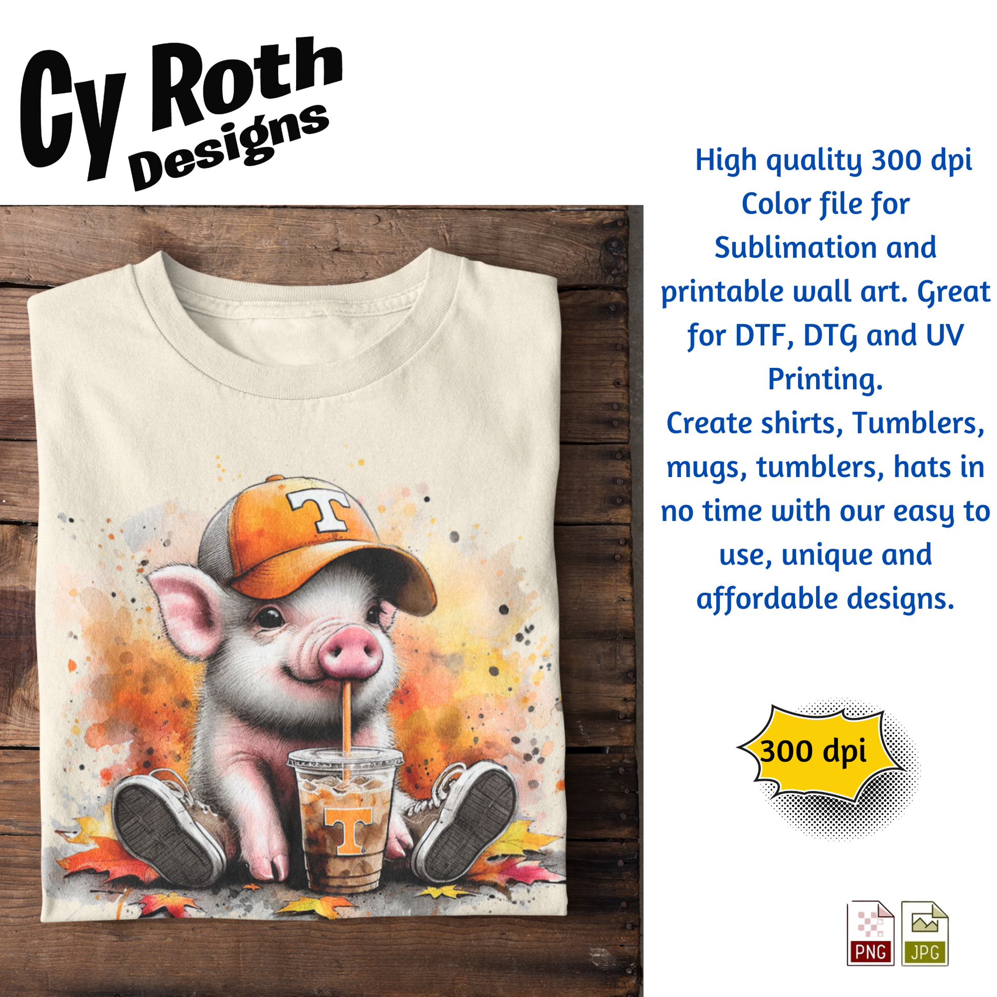 T-shirt with image of Tennessee Pig with Fall Decor