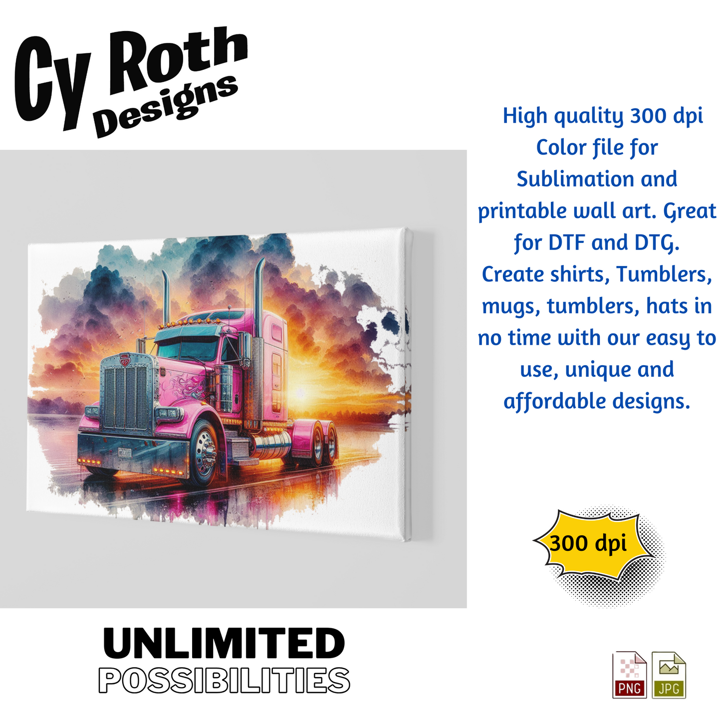 Peterbilt Sublimation PNG JPG file, Wall Art 20oz skinny Tumbler, shirt PNG, Junk Journal image