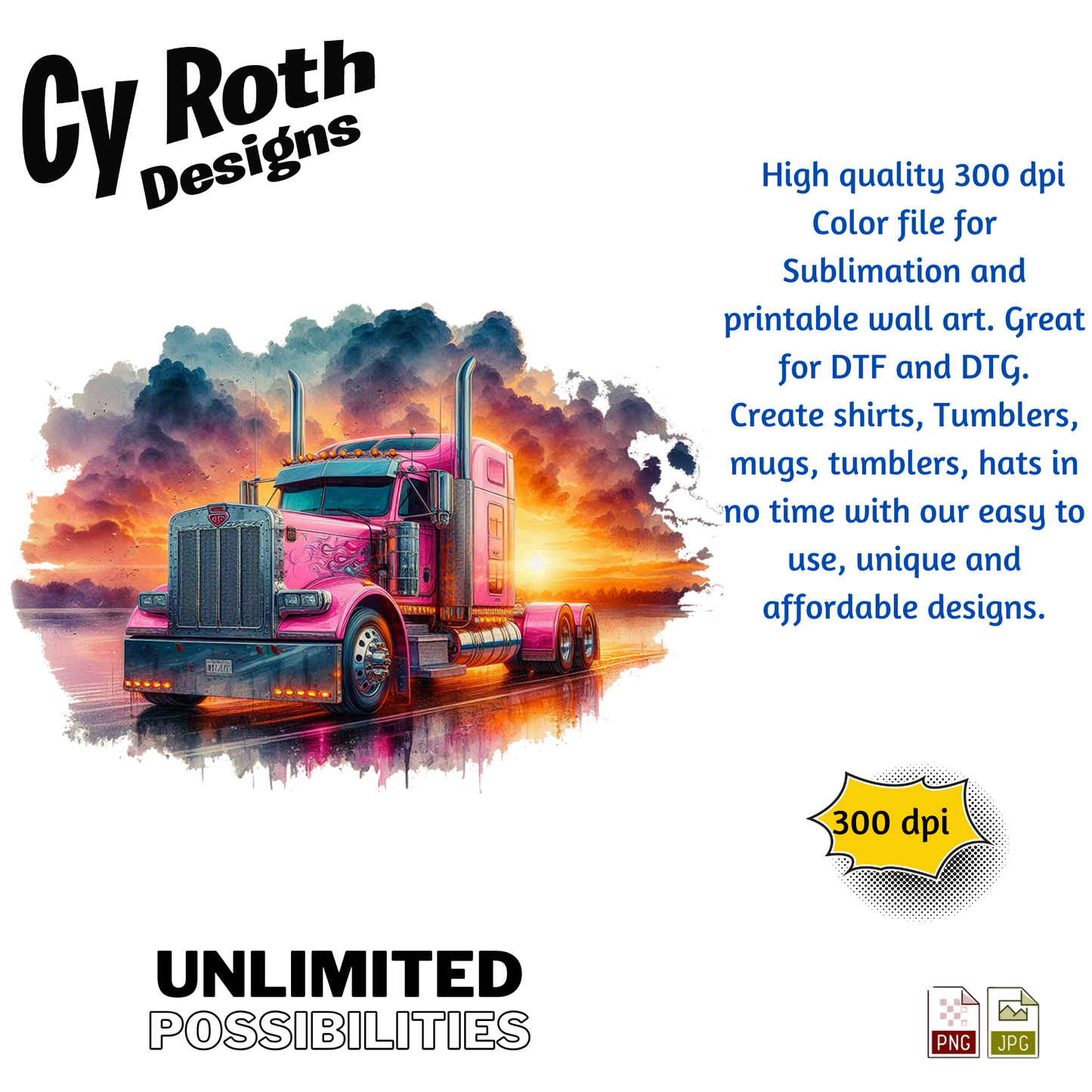 Peterbilt Sublimation PNG JPG file, Wall Art 20oz skinny Tumbler, shirt PNG, Junk Journal image