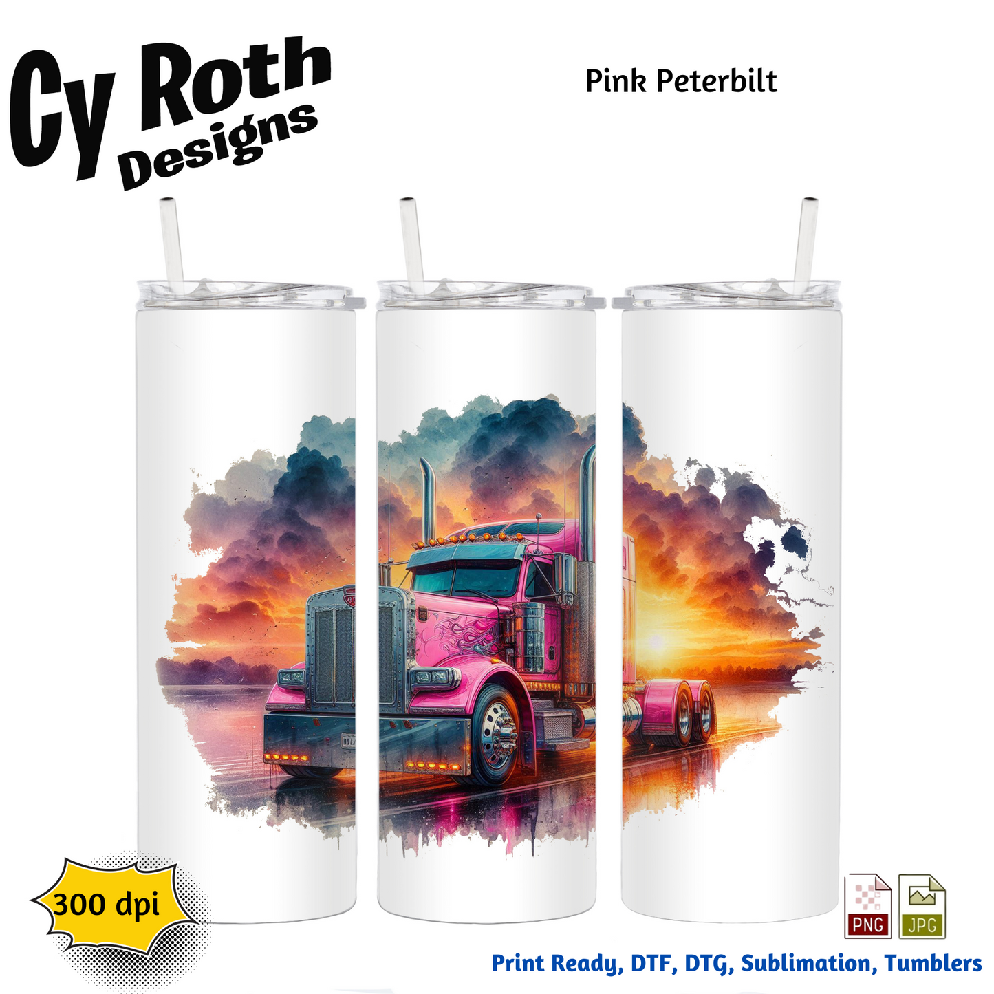 Peterbilt Sublimation PNG JPG file, Wall Art 20oz skinny Tumbler, shirt PNG, Junk Journal image
