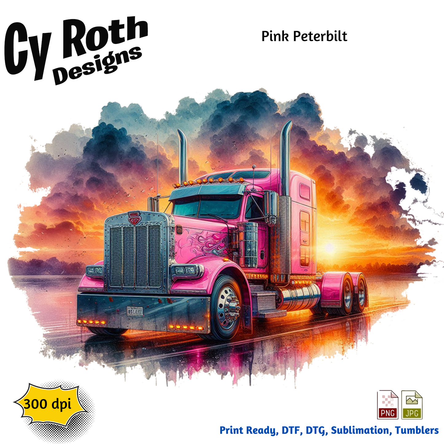 Peterbilt Sublimation PNG JPG file, Wall Art 20oz skinny Tumbler, shirt PNG, Junk Journal image