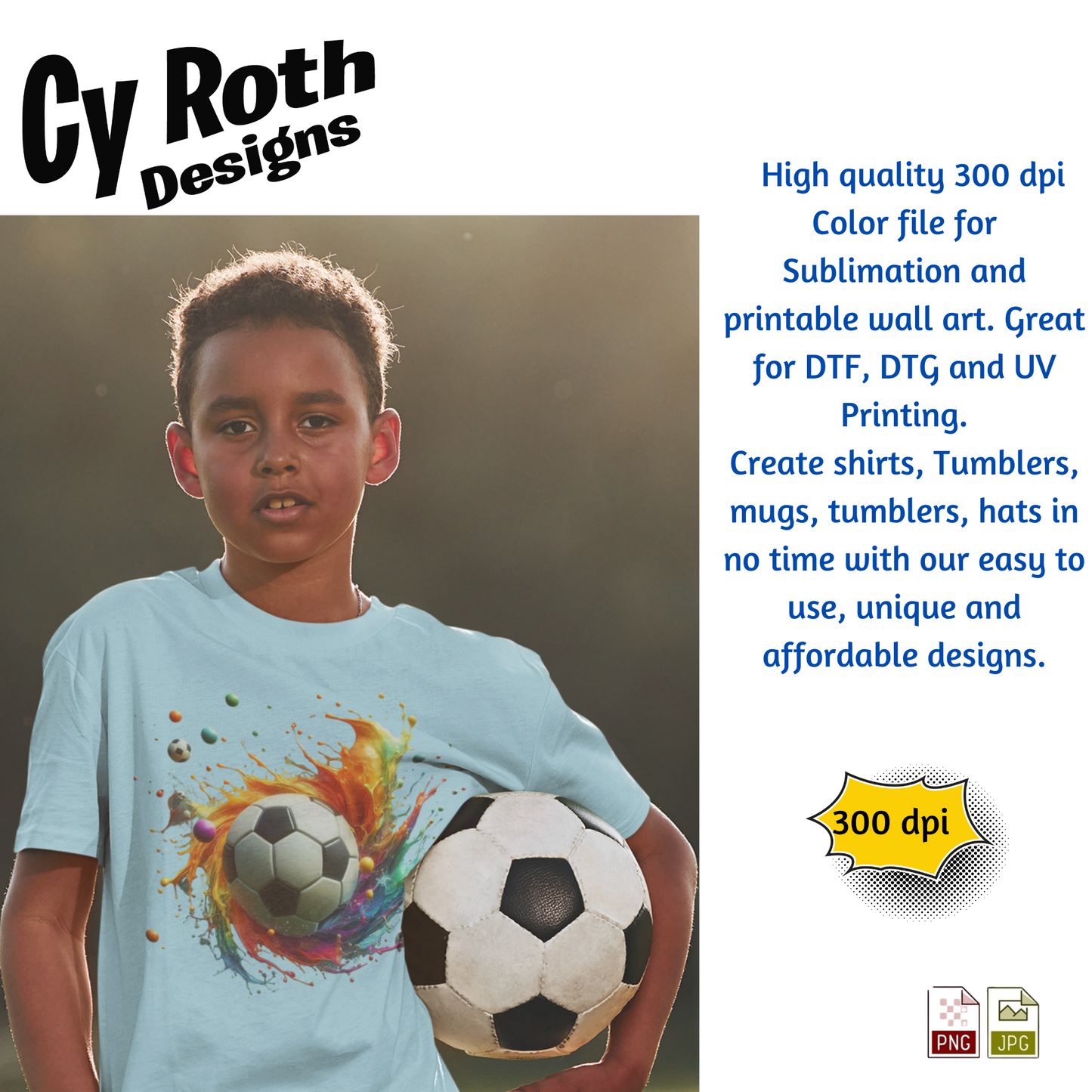 Soccer Sublimation PNG JPG file, Wall Art 20oz skinny Tumbler, shirt PNG, Junk Journal image. 3D Soccer Splash