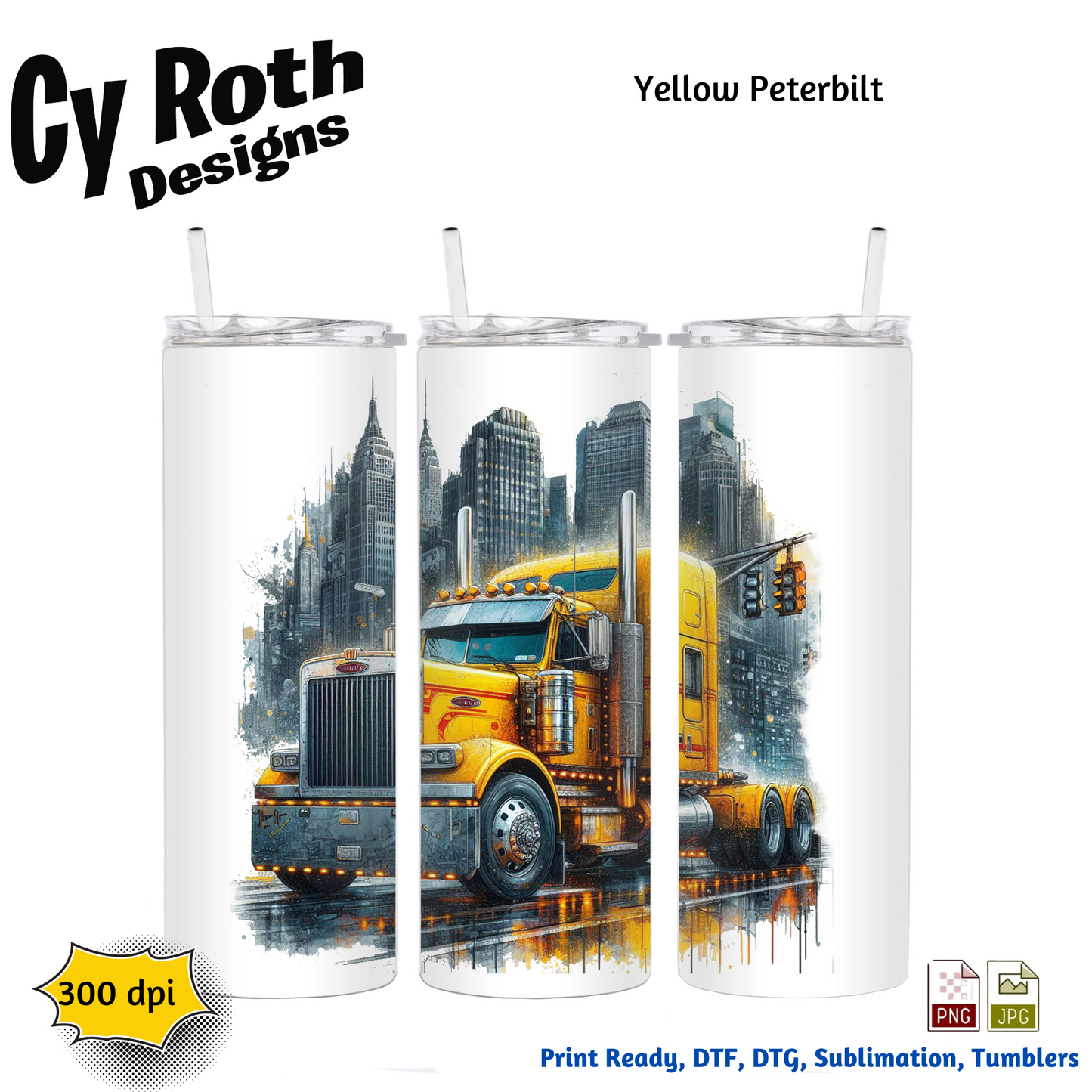 Peterbilt Sublimation PNG JPG file, Wall Art 20oz skinny Tumbler, shirt PNG, Junk Journal image