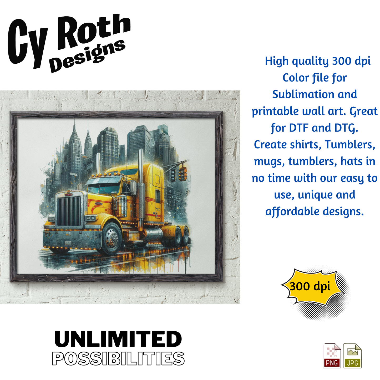 Peterbilt Sublimation PNG JPG file, Wall Art 20oz skinny Tumbler, shirt PNG, Junk Journal image