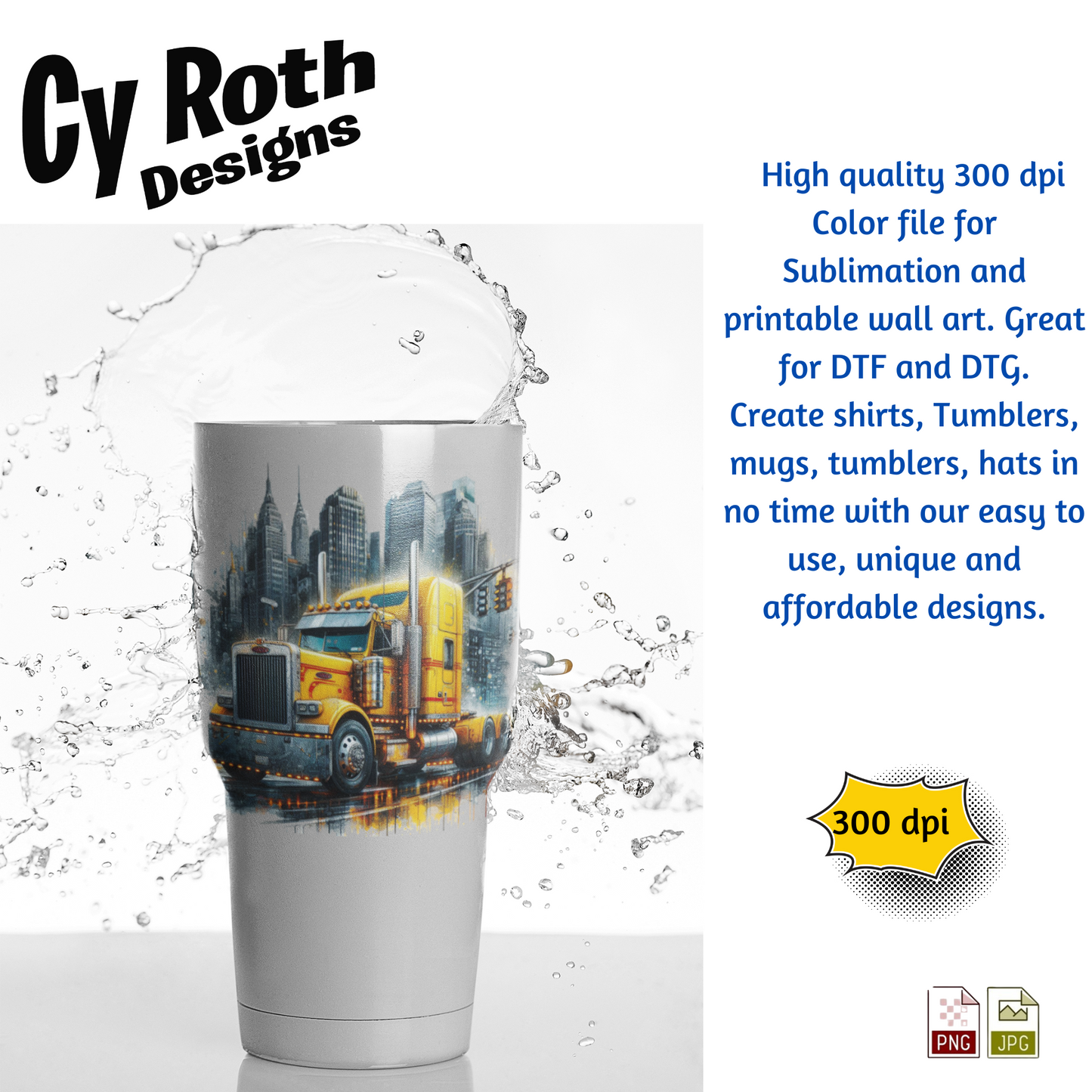 Peterbilt Sublimation PNG JPG file, Wall Art 20oz skinny Tumbler, shirt PNG, Junk Journal image