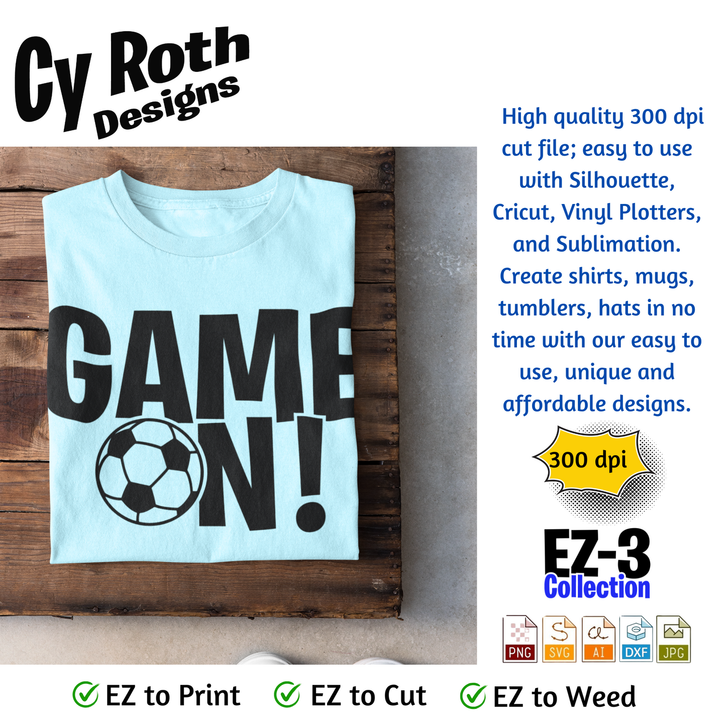 Soccer svg png jpg ai dxf file, for Silhouette, Cricut, Vinyl Plotters, Laser, CNC and Sublimation. Great for DTF and DTG. Game on!