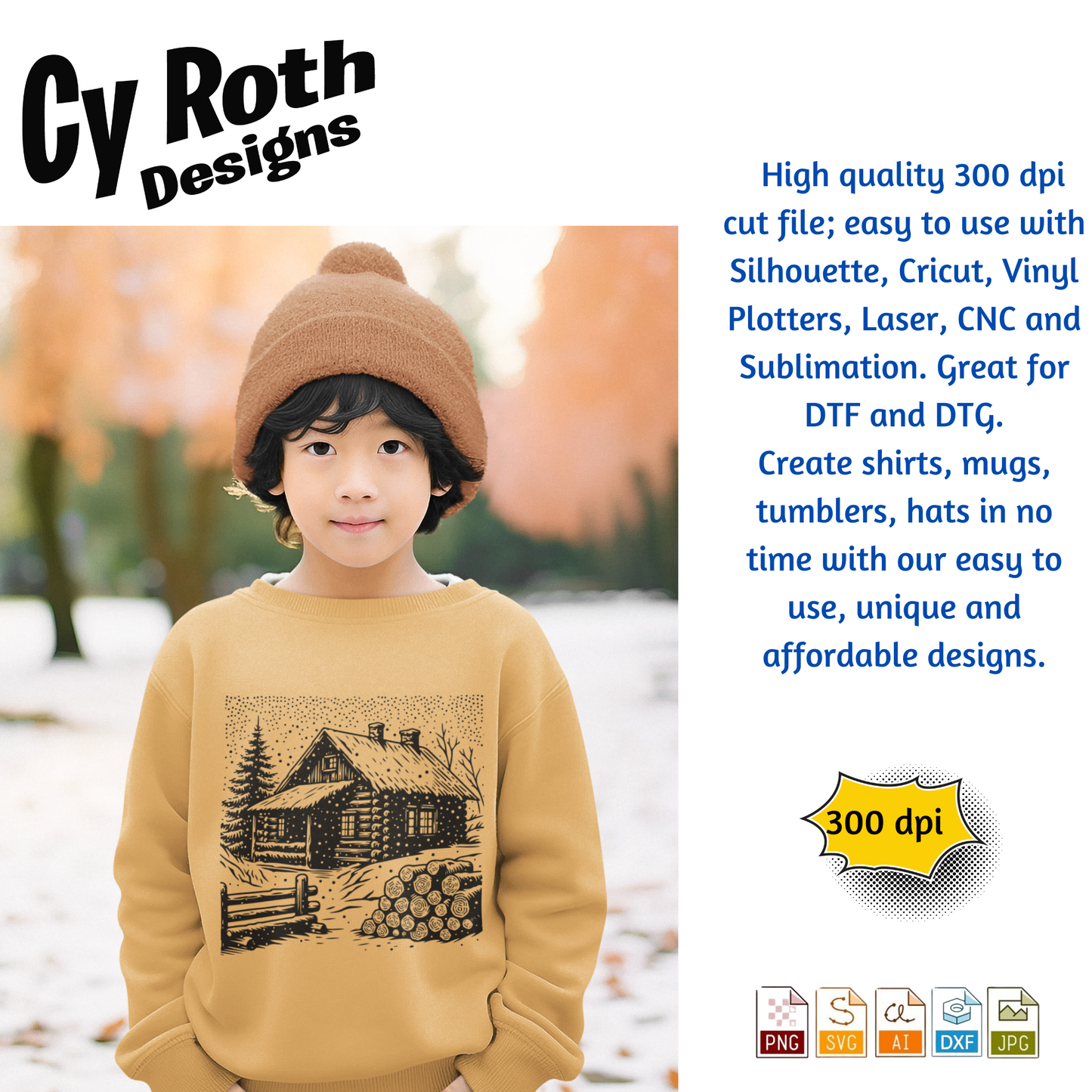 Winter Cabin in the snow svg png jpg ai dxf file, for Silhouette, Cricut, Vinyl Plotters, Laser, CNC and Sublimation. Great for DTF and DTG.